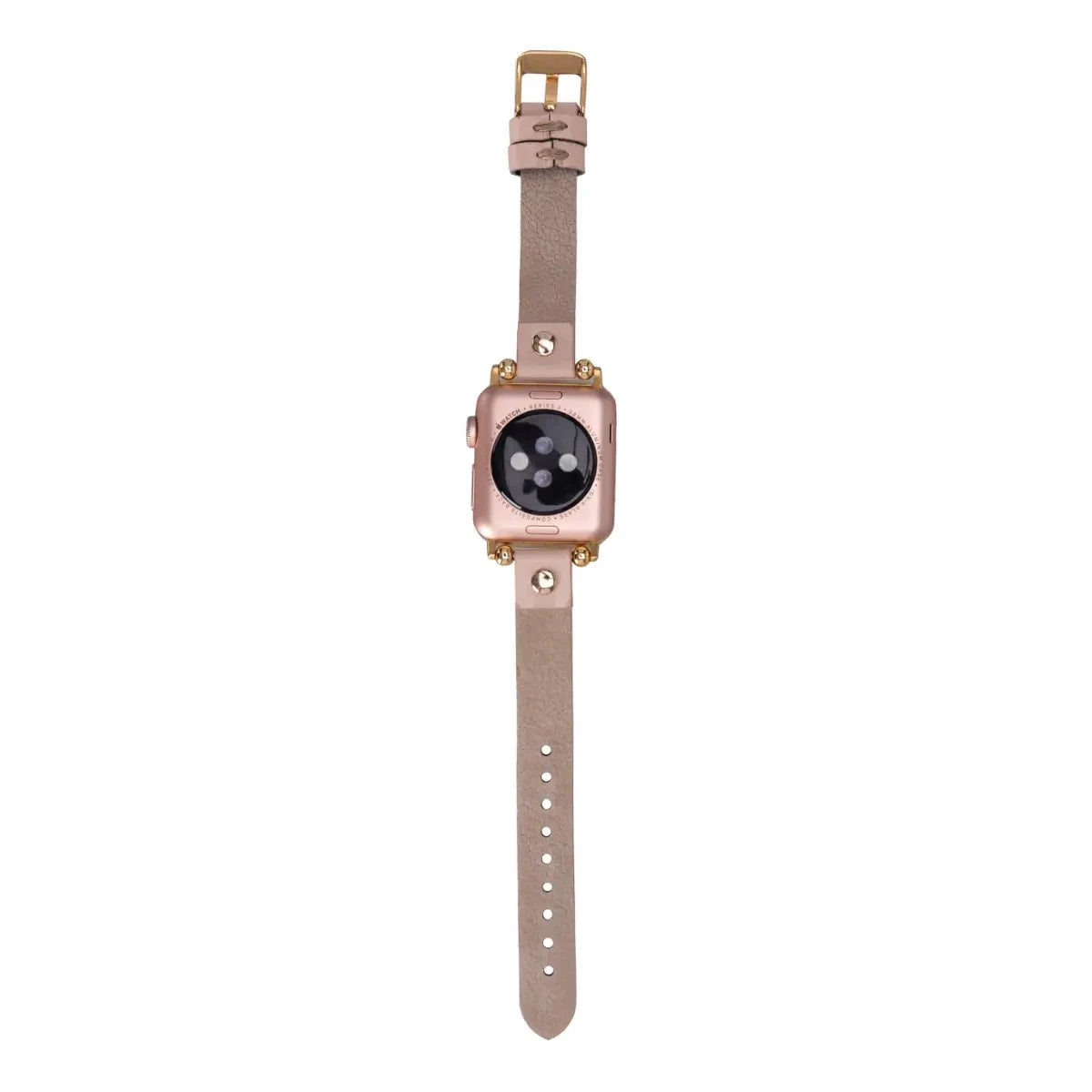 Ultra Slim Nude Pink Leather Apple Watch Band with Gold Rivet - Stylish & Comfortable for Women, Perfect for Workouts, Office & Everyday Wear