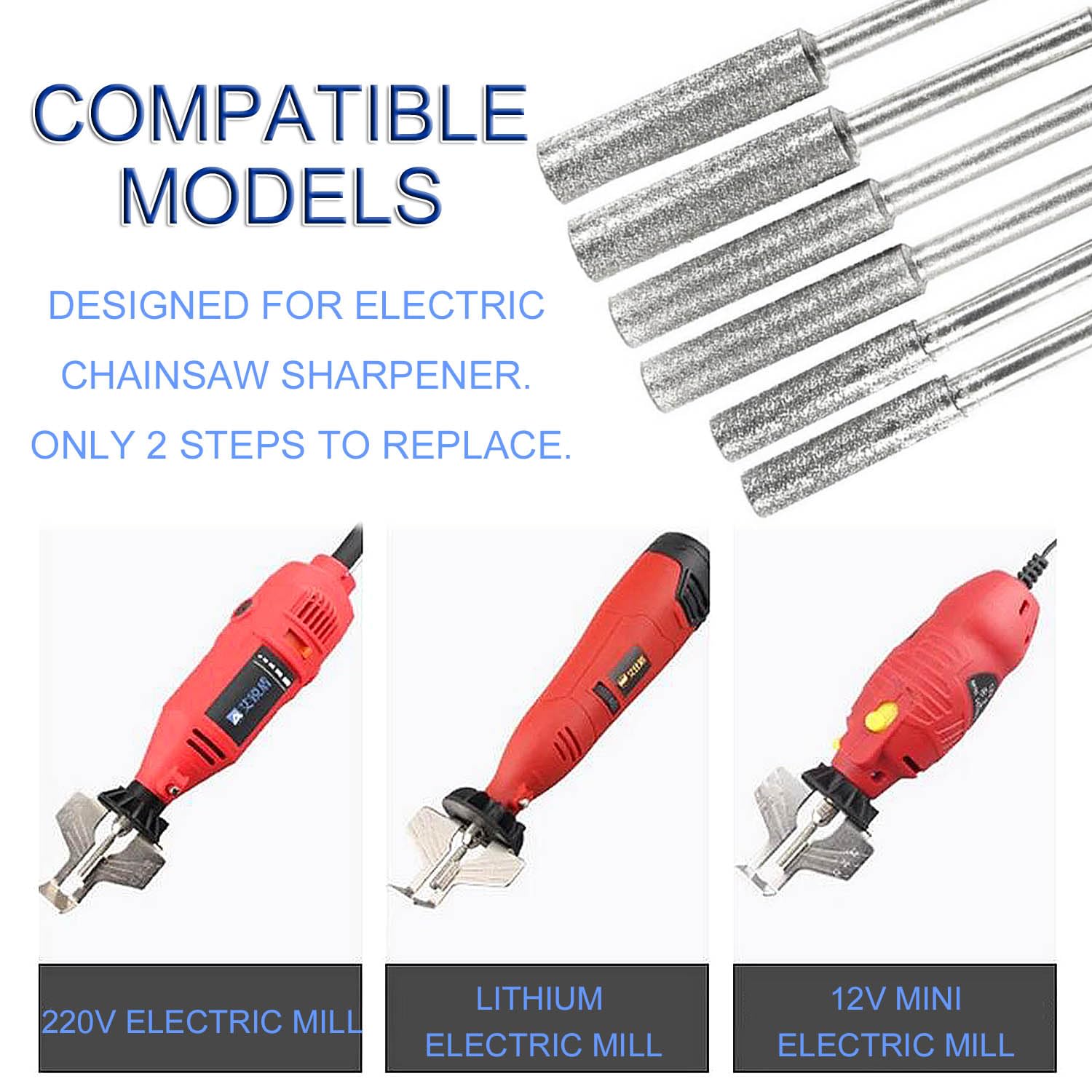 JONMON 6Pcs Diamond Chainsaw Sharpener Set - 3mm Shank Rotary Burr Grinding Stone Files (5/32