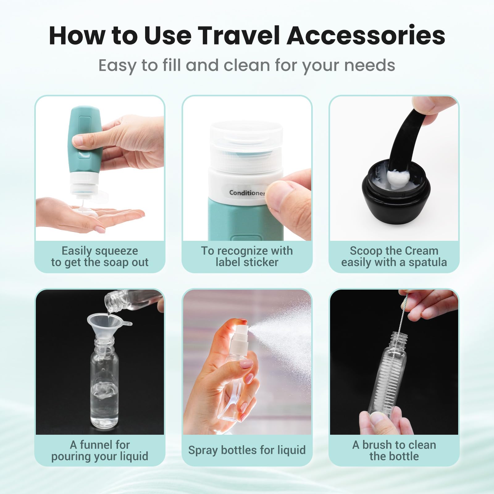 17 Pack TSA Approved Leak Proof Travel Bottles for Toiletries - Refillable Travel Size Containers for Shampoo, Body Wash, Lotion & Conditioner (Blue) - Perfect for Airplane Carry-On, Vacation & Gym Essentials