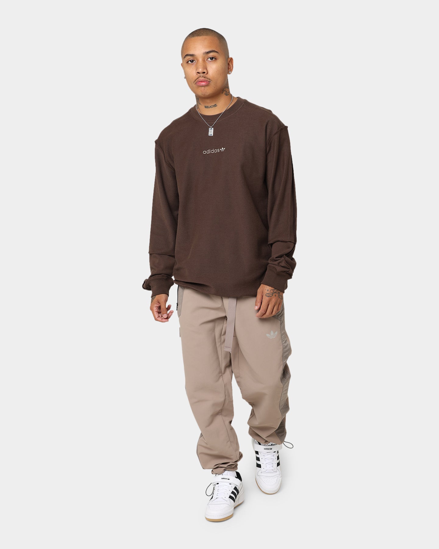 Adidas Loopback Crewneck Sweatshirt for Men - Soft Brown Cotton Pullover for Casual Wear & Street Style