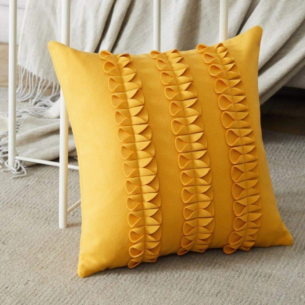 Handmade Floral Throw Pillow Cover 45x45cm - Solid Color Cushion Case for Sofa, Couch & Bed - Yellow, Blue & Grey Options - Perfect for Living Room Decor & Home Styling (45CM X 45CM, 1 Piece)