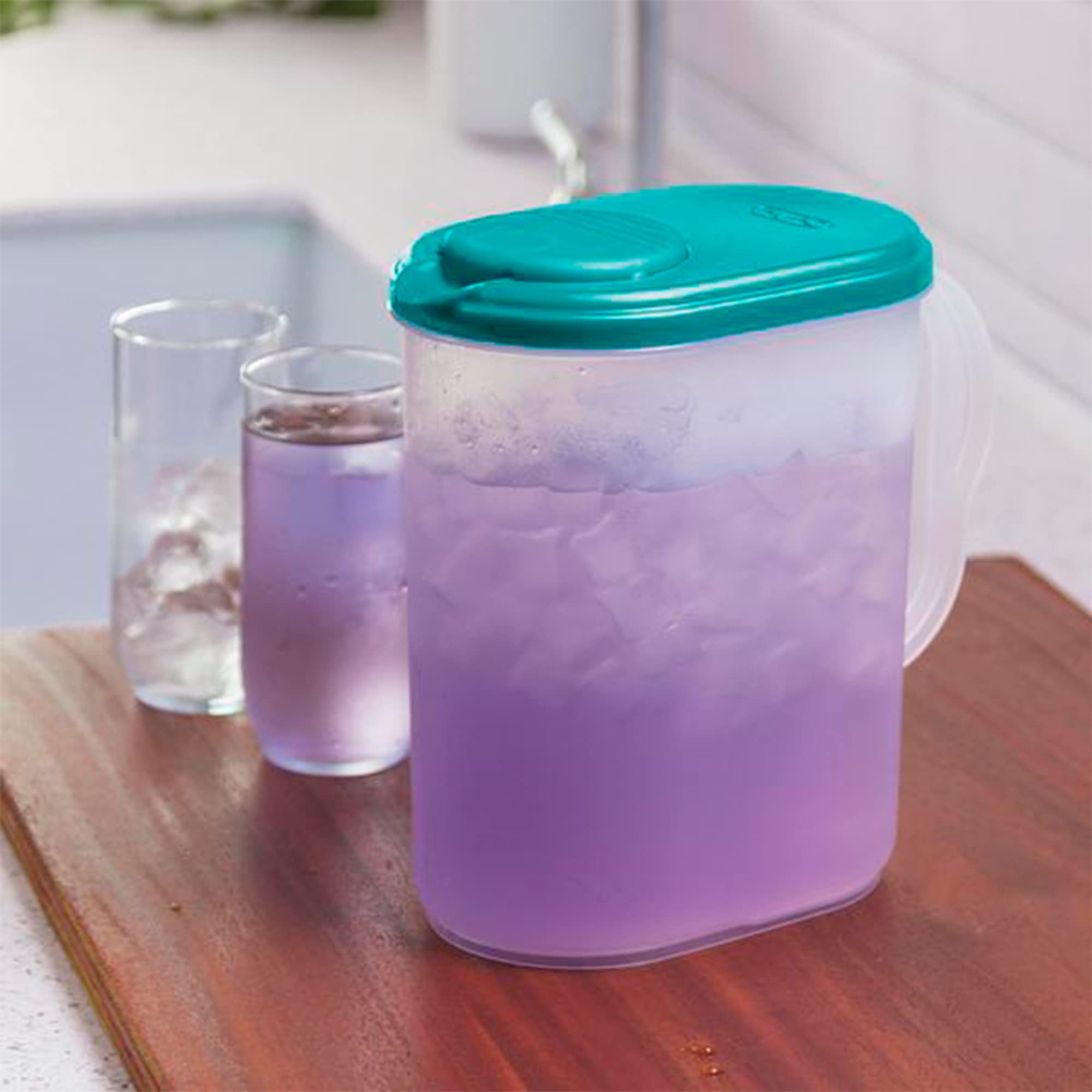 Sterilite Ultra Seal 1 Gallon Drink Pitcher - Freezer & Dishwasher Safe, Comfort Grip Handle with Measurement Marks, Clear/Blue (6 Pack) - Perfect for Iced Tea, Lemonade, Juice & Party Beverages