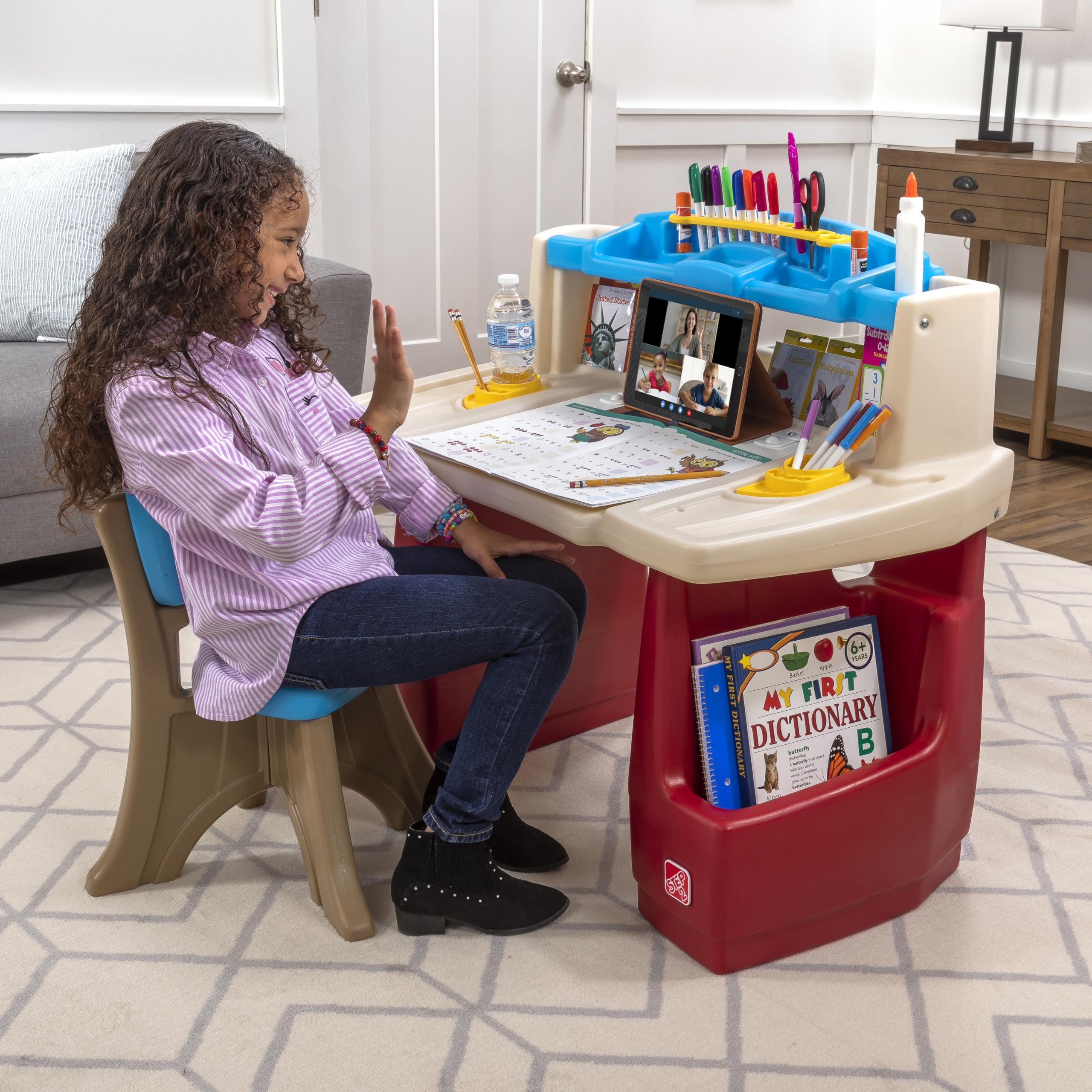 Step2 Deluxe Art Master Desk - Kids Activity Table & Chair Set with Storage, Durable Plastic Arts & Crafts Desk for Toddlers Ages 3+ | Perfect for Drawing, Painting & Creative Play at Home or Preschool