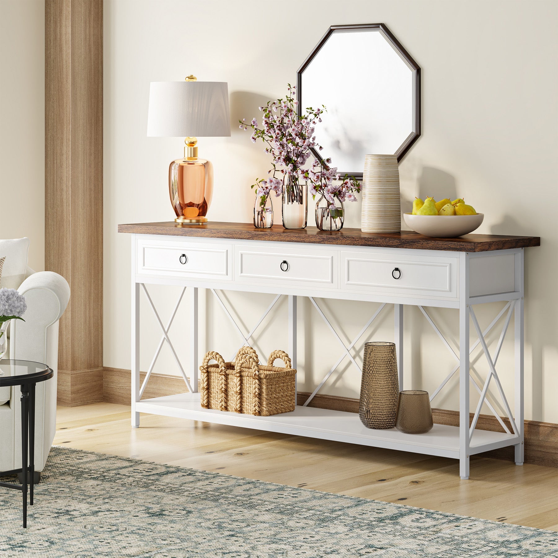 3 Drawer Console Table with Storage Shelf - 70.8
