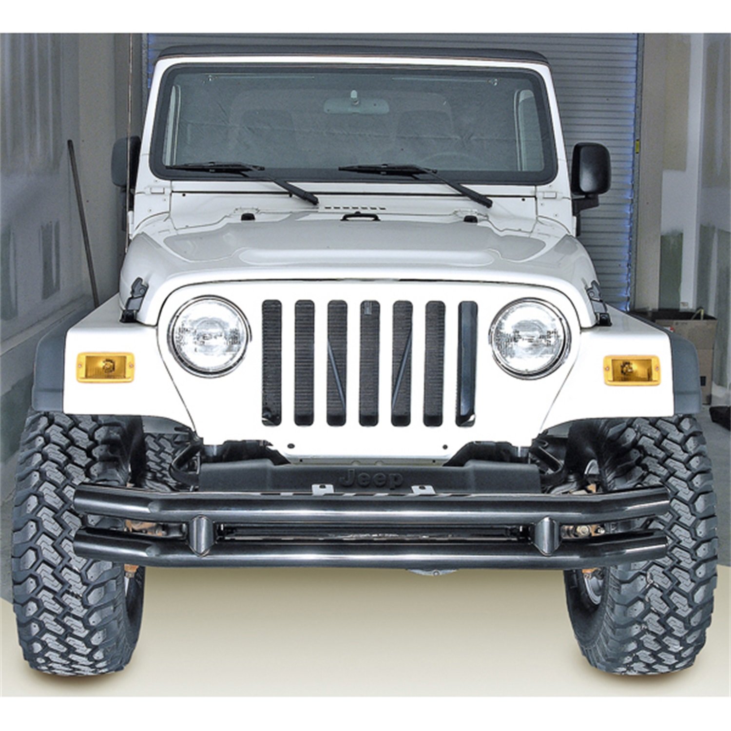 Rugged Ridge Dual Tube Steel Front Bumper - Mid-Width Black (11560.02) | Compatible with 1976-1986 Jeep CJ & 1987-2006 Jeep Wrangler YJ/TJ | Off-Road Protection & Style Upgrade for Jeep Enthusiasts