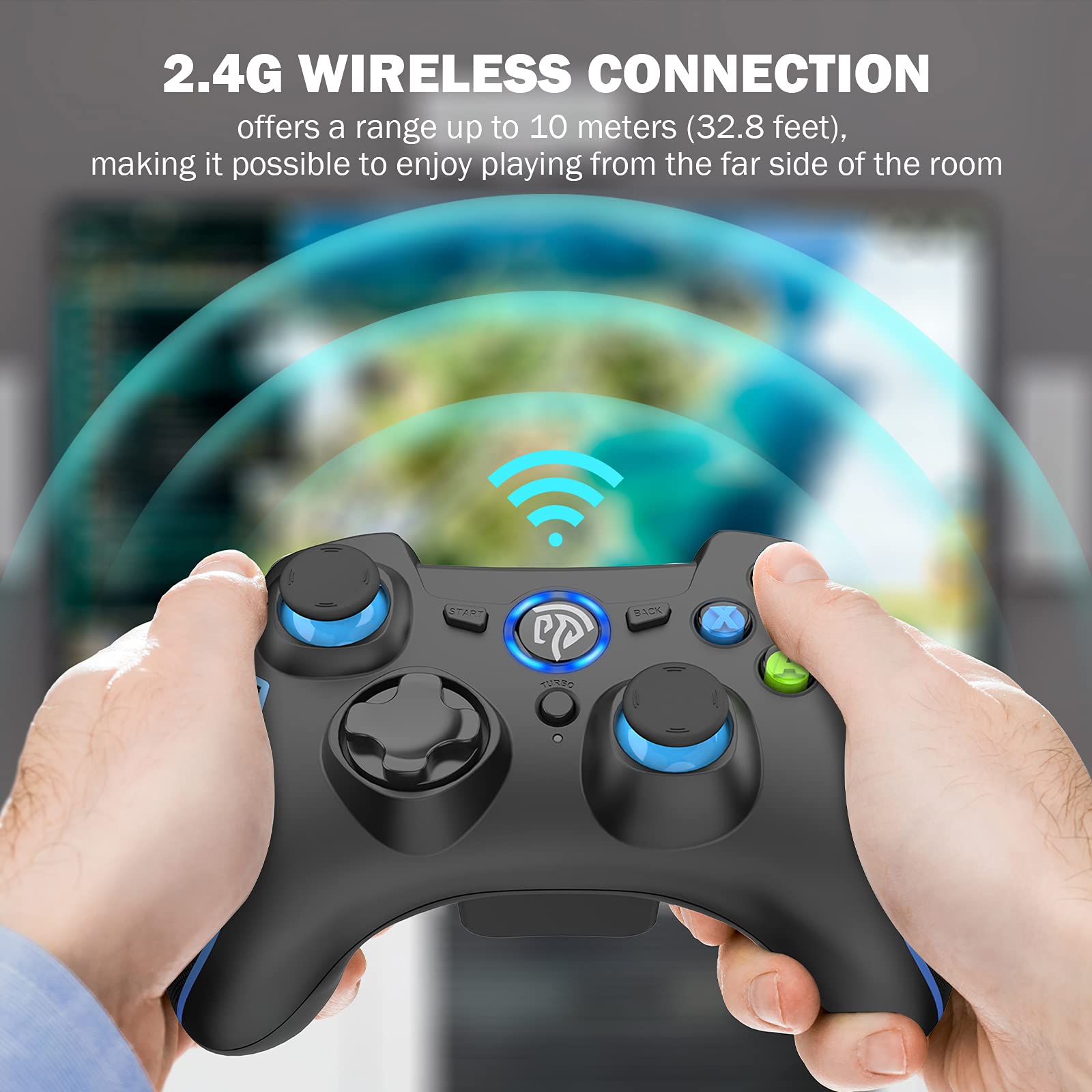 EasySMX Wireless Game Controller for PC Steam PS3, 2.4G Wireless Gaming Joystick for Windows XP/7/8/10/11, Android TV Box, Tesla - Compatible with Multiple Devices (Black Blue) - Perfect for Gaming, Streaming & Entertainment
