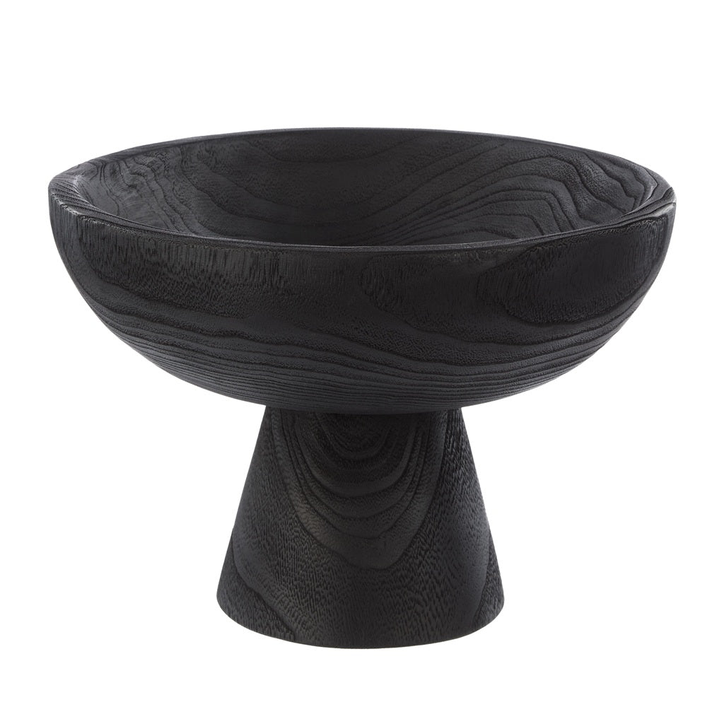 Amalfi Picton Footed Wooden Bowl 30x21cm Black - Perfect for Fruit Display, Home Decor, and Kitchen Serving