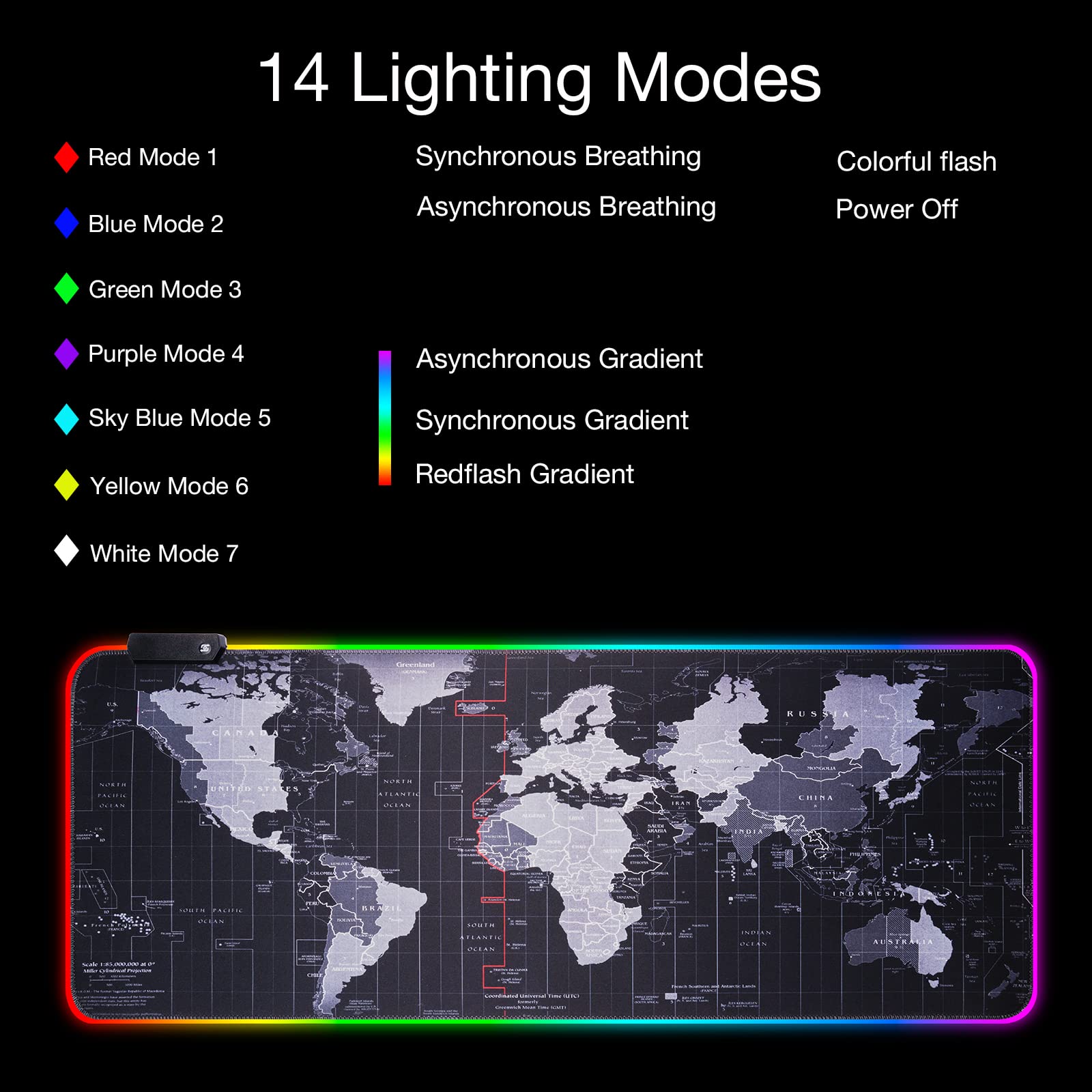 RGB Gaming Mouse Pad - Extra Large Waterproof Mouse Mat with 14 Lighting Modes for PC Gamers | Non-Slip Office Desk Mat for Computer, Gaming & Work (Map Design) - Perfect for Esports, Streaming & Home Office Setup