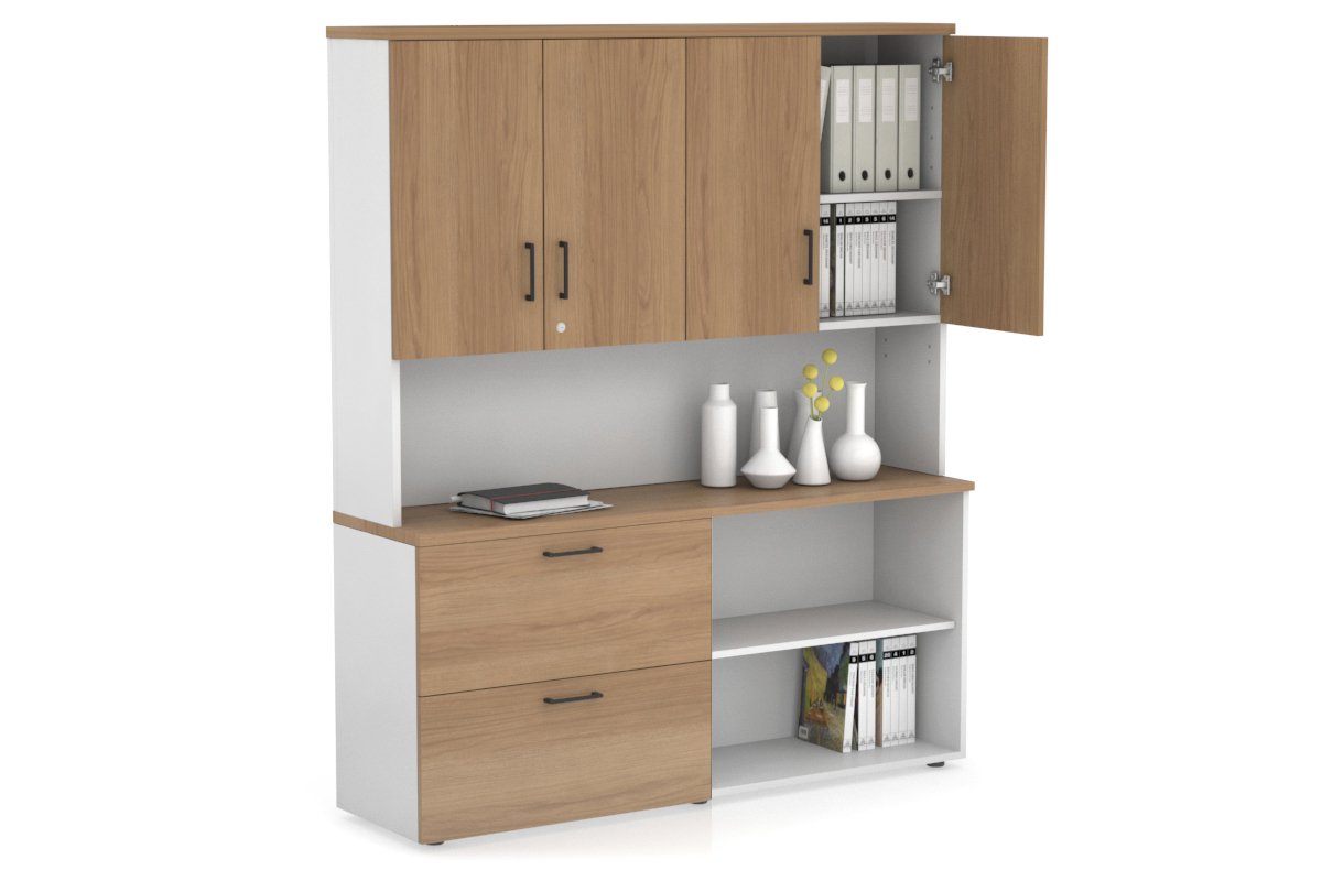 Small 2-Drawer Filing Cabinet with Open Storage Hutch and Doors - Perfect for Office Organization and Home Office Storage