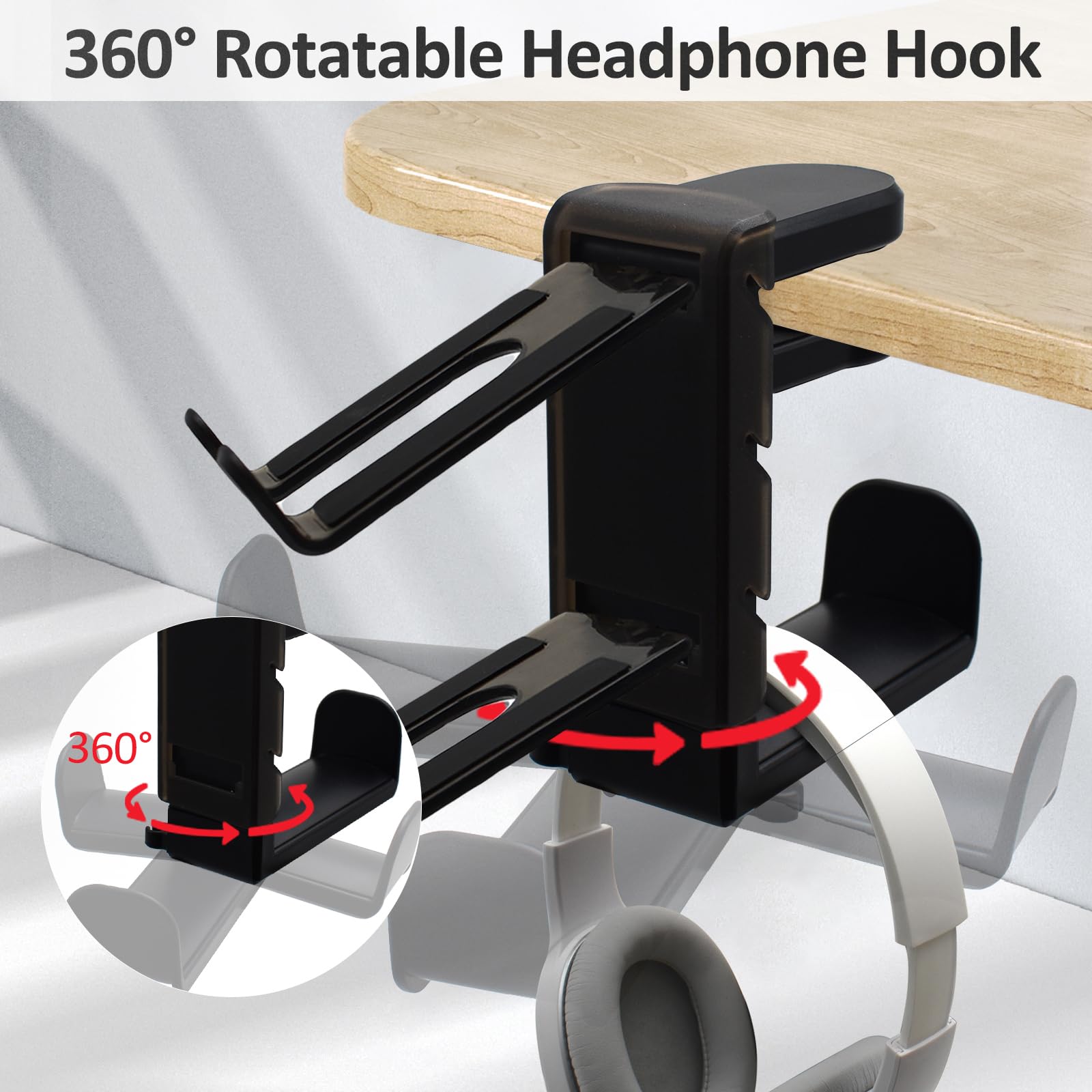 Yiomxhi 2 in 1 Gaming Headset and Controller Holder - 360° Rotating Desk Stand with Cable Management for PS5, Xbox, PC Accessories (Black) - Perfect for Gaming Setup, Office Organization & Streamer Workstations