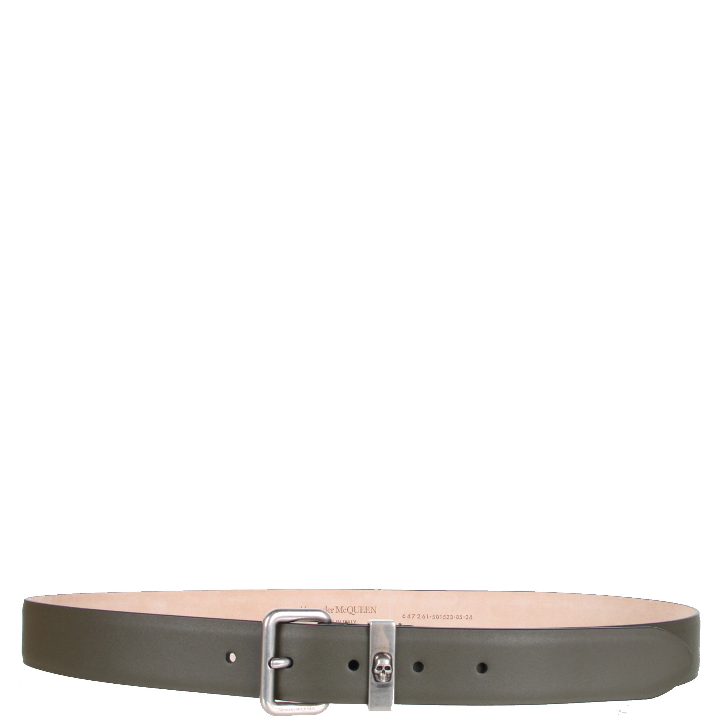 Skull Identity Belt - Smooth Leather Khaki Waist Belt for Men & Women | Gothic Punk Fashion Accessory for Jeans, Pants & Outfits