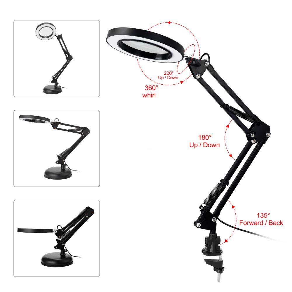 5X Magnifying Glass with LED Light - Foldable Desk Lamp for Reading & Crafts, 3 Dimming Modes, USB Powered - Perfect for Jewelry Making, Watch Repair & Close-up Work