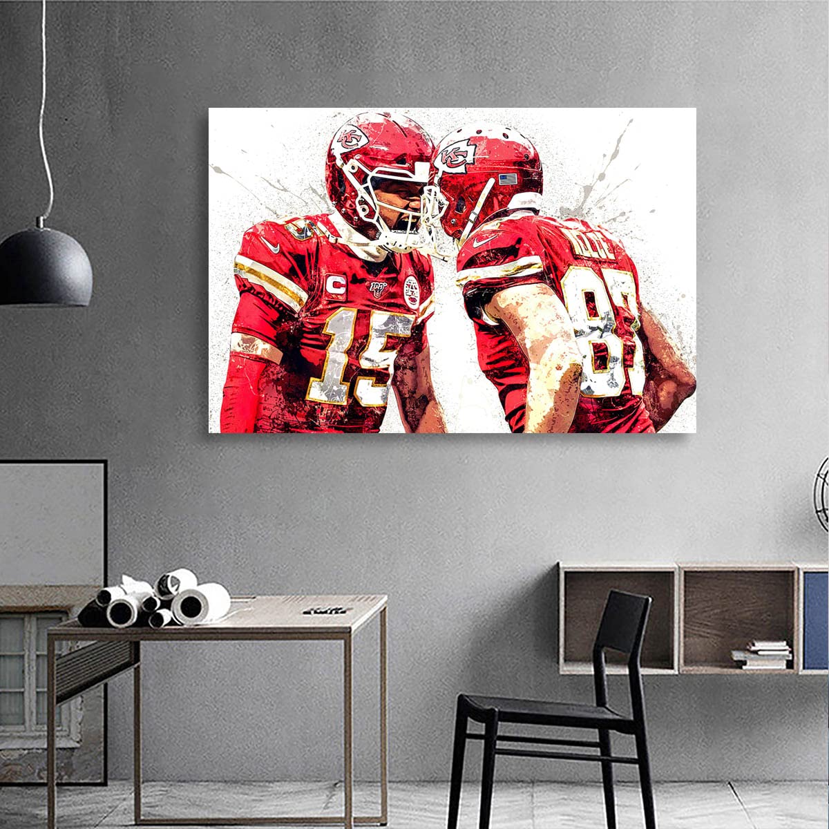 Patrick Mahomes & Travis Kelce Framed Football Poster - 24x36 Inch Sports Wall Art Decor for Men's Bedroom, Game Room, Man Cave - Perfect NFL Fan Gift & Home Office Decor