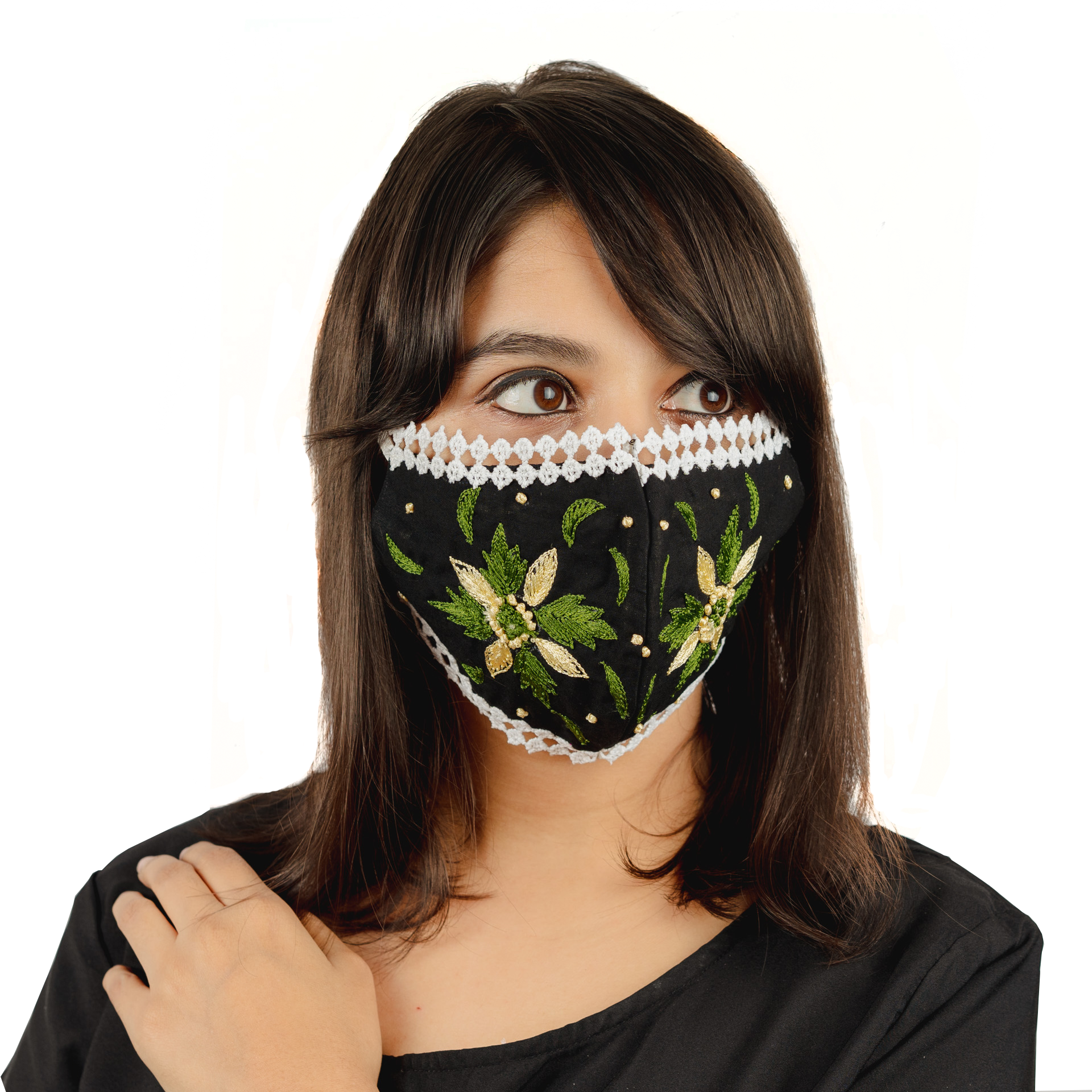 Floral Embroidered Cotton Lace Face Mask - Breathable & Stylish (Set of 4 Different Designs) for Women, Fashion Accessories, Daily Wear & Special Occasions