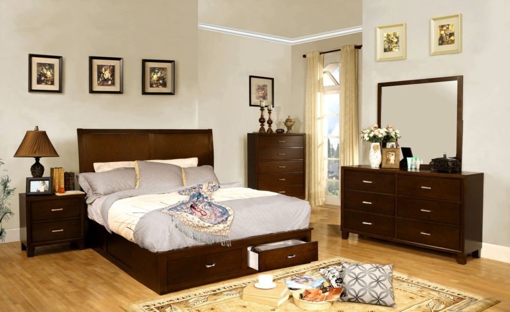 Furniture of America Enrico I Brown Cherry Nightstands - 24 Inch Height Bedside Tables for Bedroom, Living Room & Guest Room - Solid Wood Night Stand with Drawer & Shelf Storage