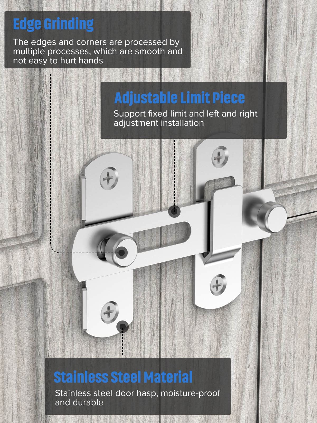 Stainless Steel Sliding Barn Door Lock - Heavy Duty Flip Latch Safety Bolt for Wine Cabinet, Bathroom, Garage, Closet & Outdoor Gates (2 Pack, Silver) | Secure Your Home, Office & Garden Doors