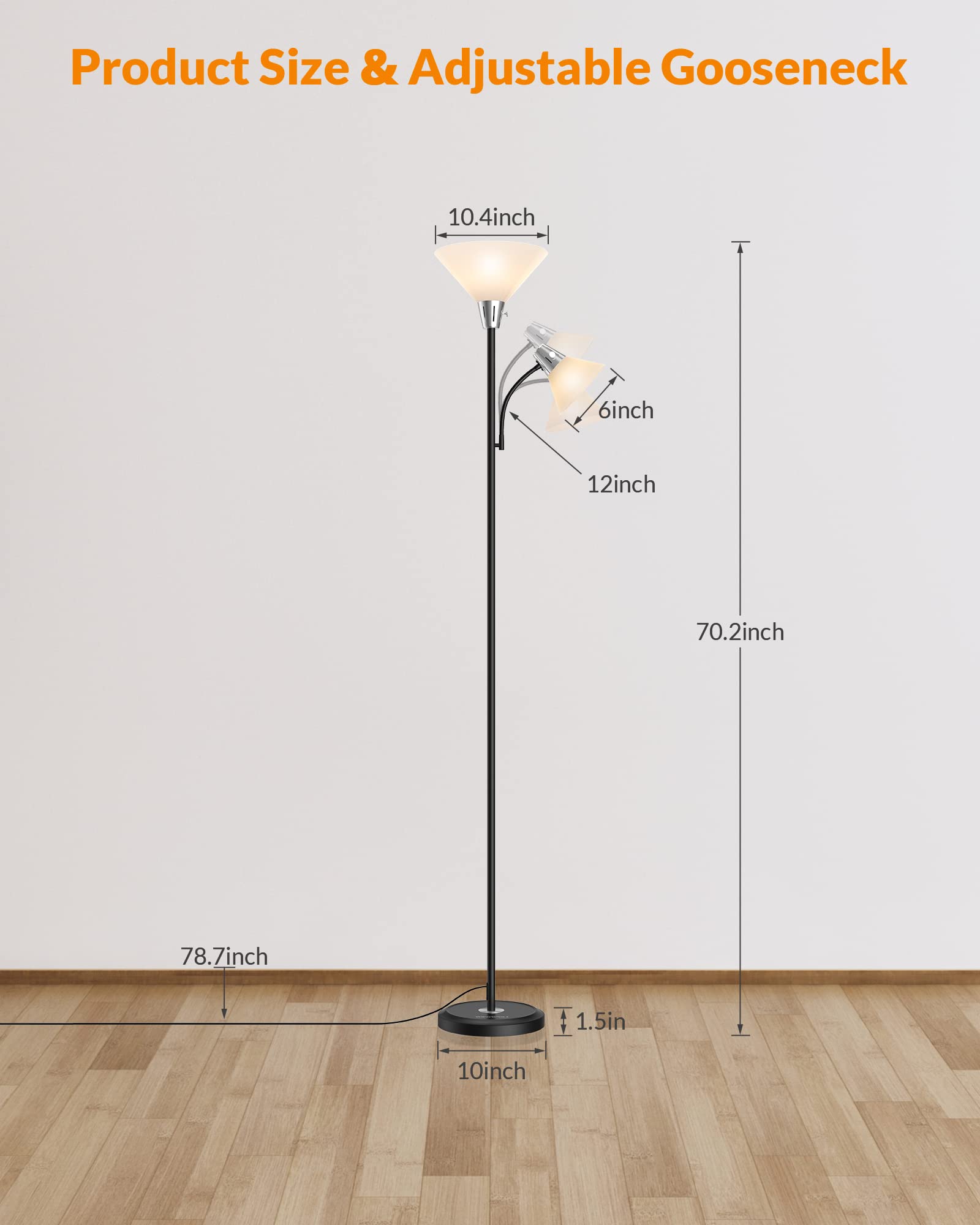LEPOWER Adjustable Floor Lamp with 3000K Warm White Light - Energy Efficient Standing Lamp for Living Room, Bedroom, Office - Perfect for Reading, Working & Relaxing