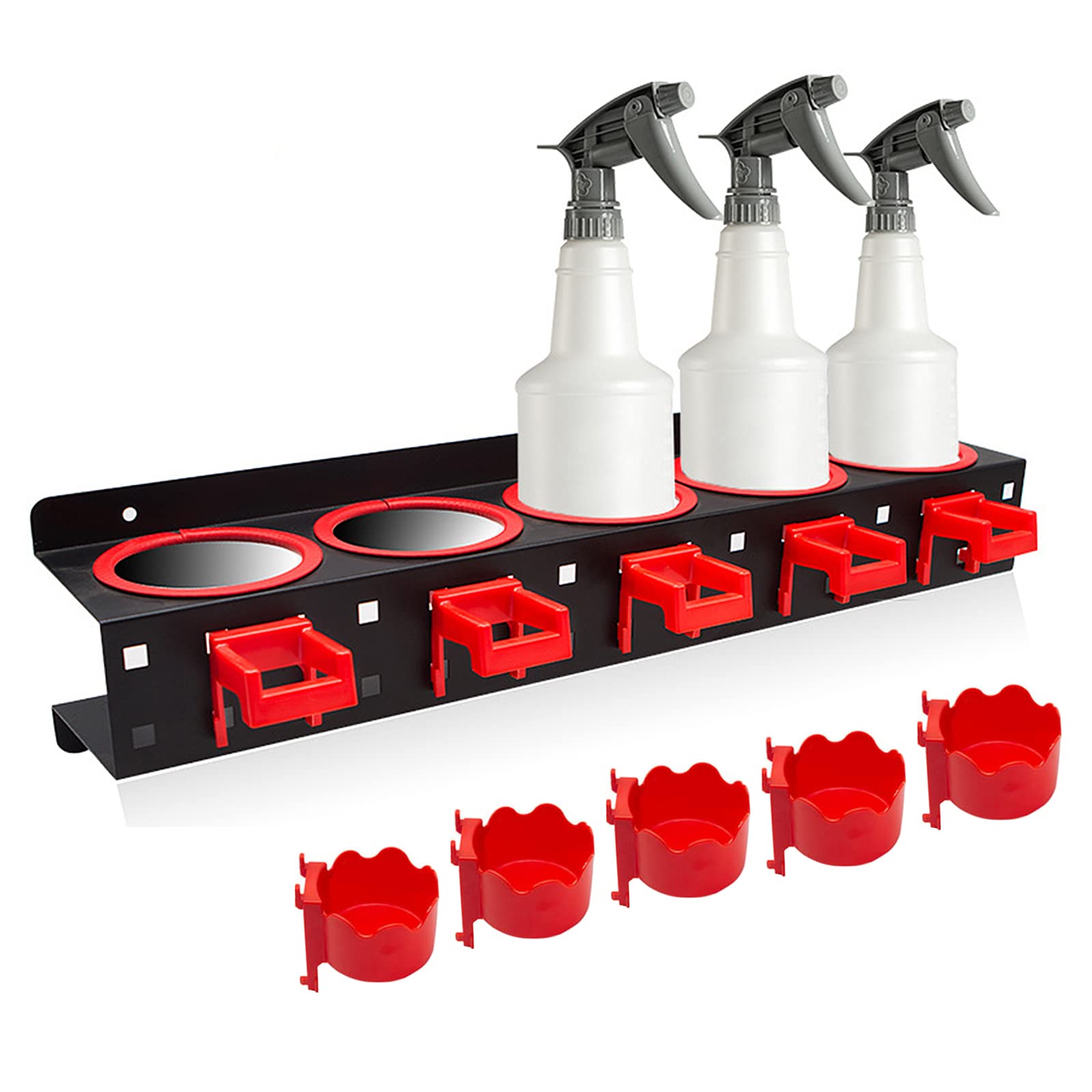 **Wall Mount Spray Bottle Storage Rack with Extra Abrasive Holder – Auto Detailing Tool Organizer for Car Wash & Beauty Shop Accessories (Ideal for Garage, Salon & Workshop Organization)**