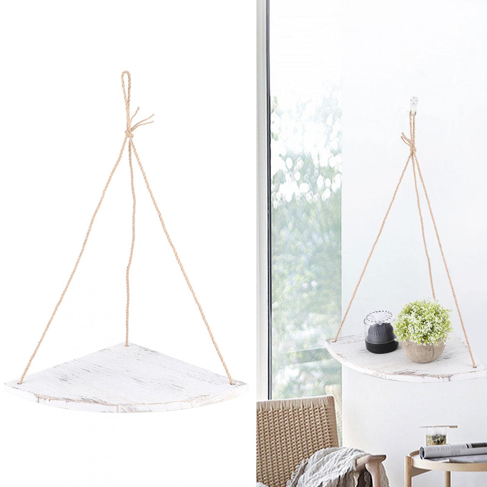 Evonecy Hanging Corner Shelf - Fan-Shaped Storage Rack for Bedroom & Living Room - White & Blue - Space-Saving Wall Mounted Organizer for Bathroom, Kitchen, Office