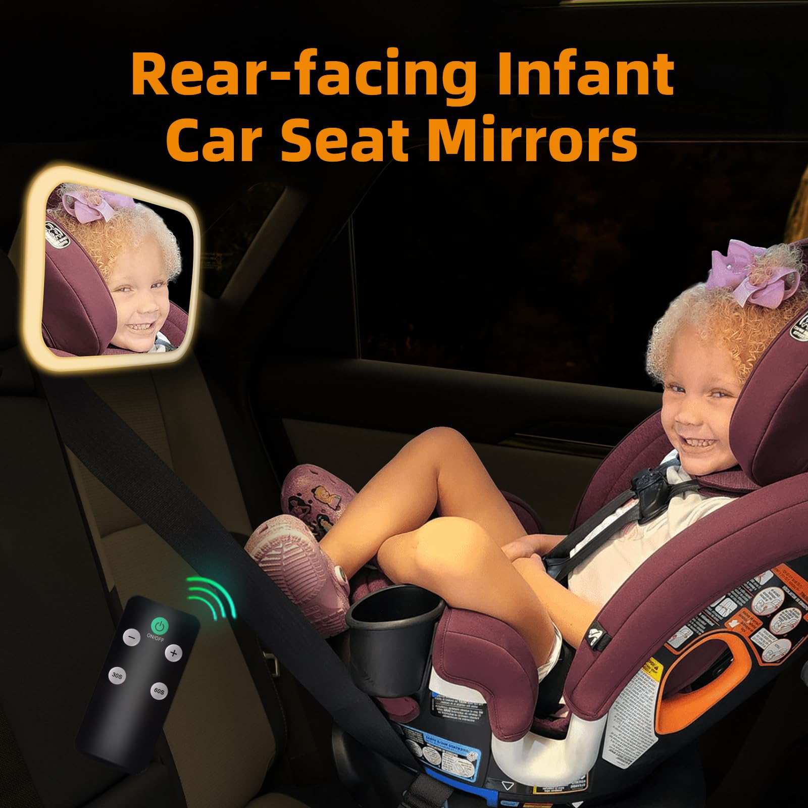 Baby Car Mirror with Light - 3000mAh Rechargeable, Shatterproof & Adjustable Rear-Facing Infant Mirror for Car Seats | Wide View, 360° Rotation, Remote Control | Safe Travel Essential for Newborns & Toddlers | Perfect for Road Trips, Daily Commutes & Long Drives