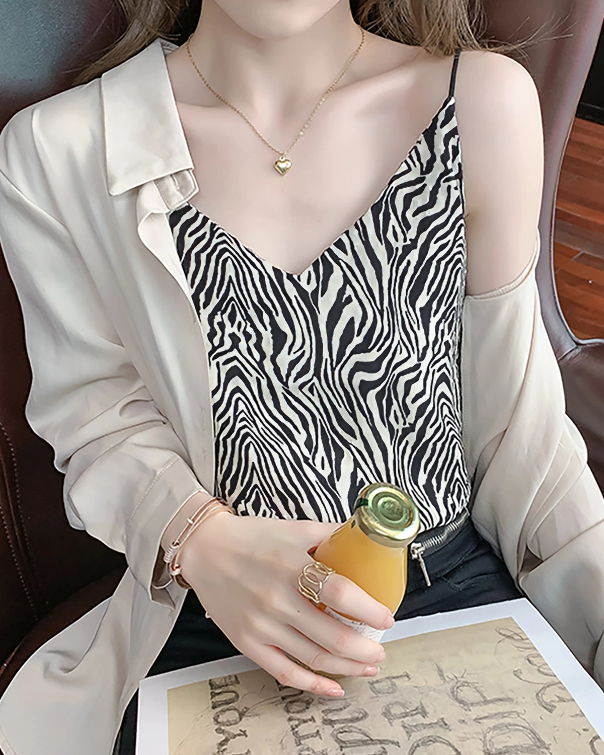 Zebra Stripe Silk Camisole for Women - Elegant Satin Sleepwear & Loungewear - Perfect for Nightwear, Bridal Shower, and Romantic Occasions
