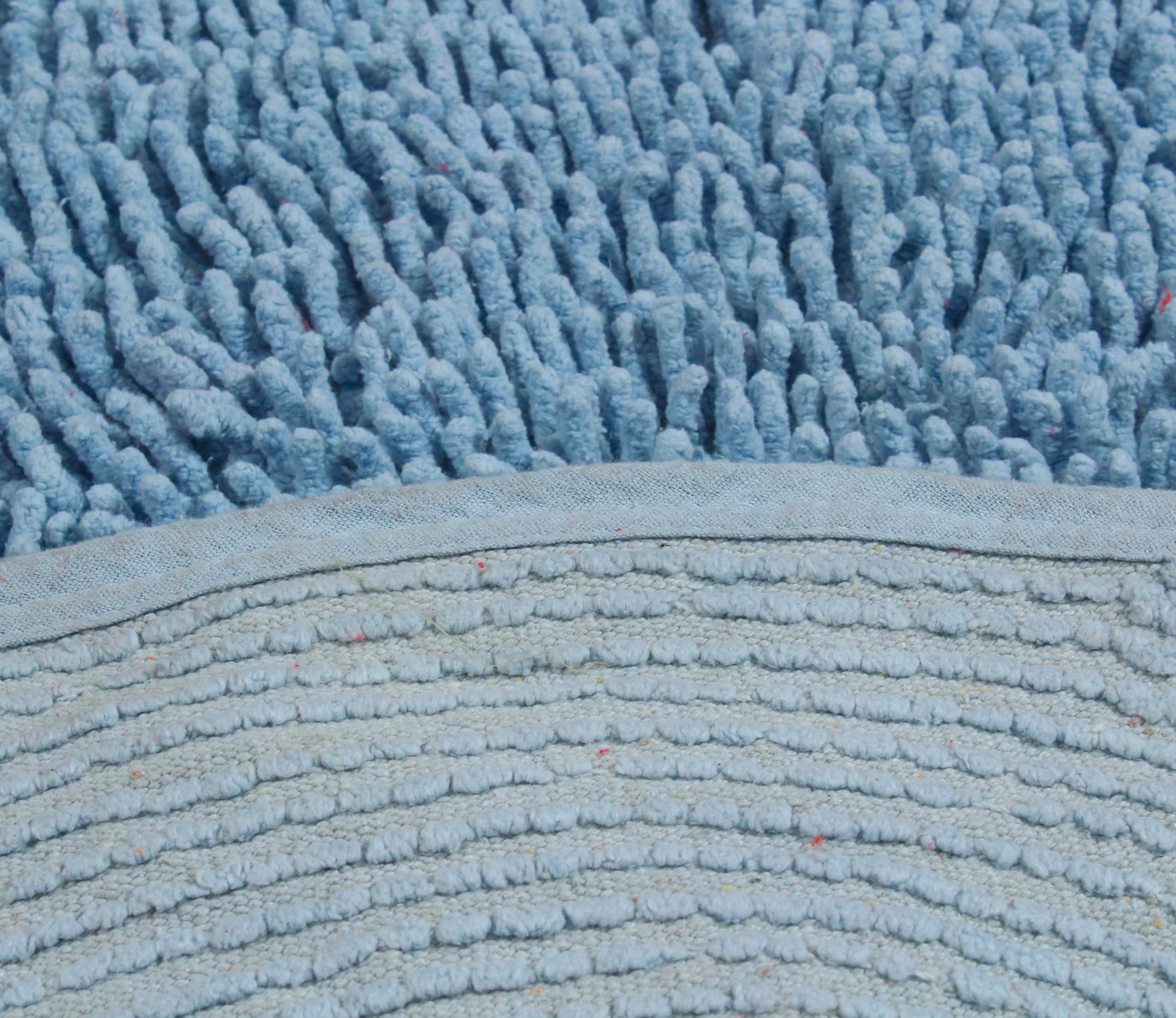Home Weavers Fantasia 100% Cotton Bath Rug Set - Ultra Soft, Absorbent & Washable Non-Slip Bath Mats for Bathroom & Kitchen - 5 Piece Set with Contour (Blue) - Perfect for Bathroom Safety, Kitchen Comfort & Home Decor