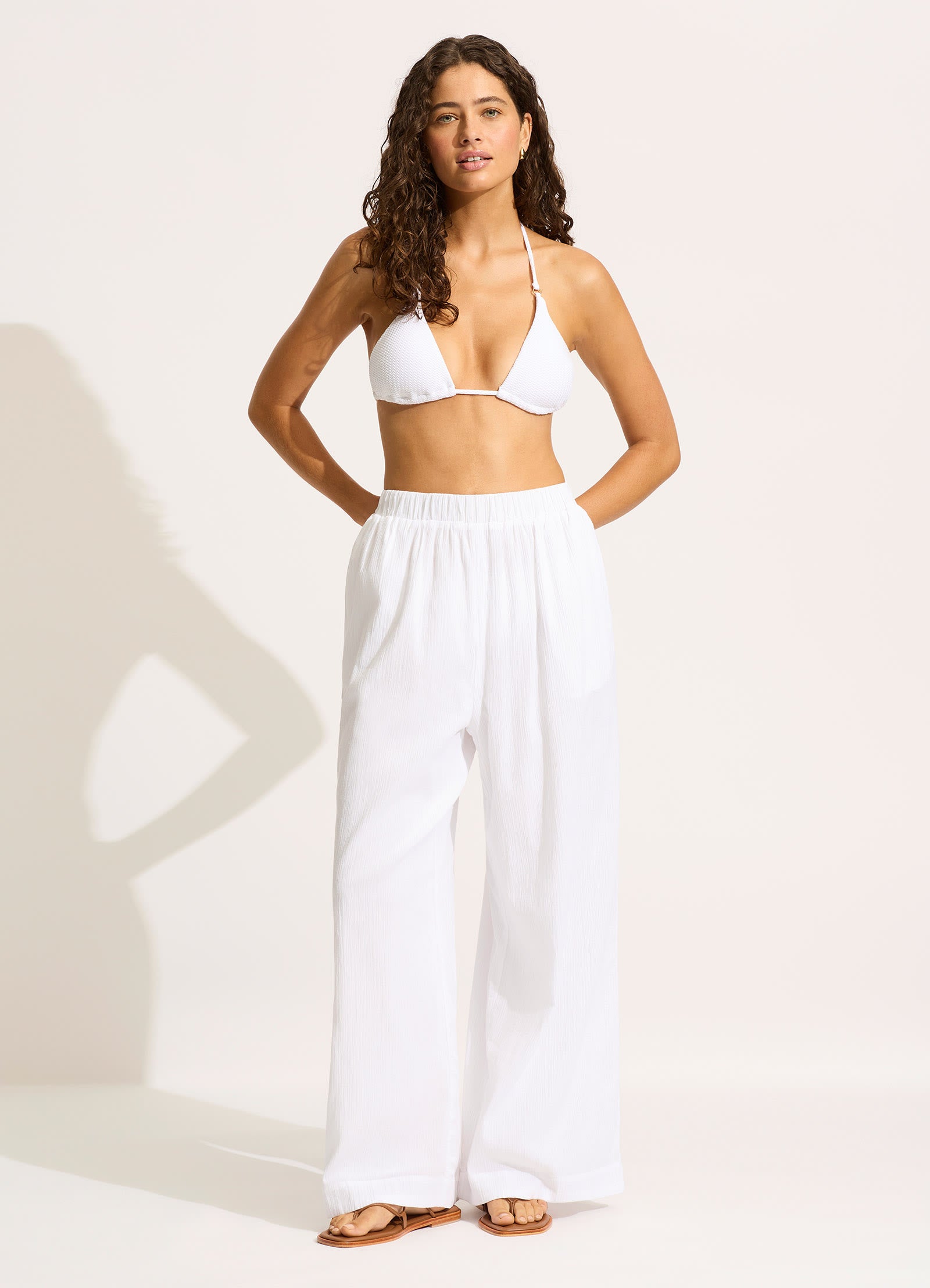 Crinkle Beach Pants for Women - White Soft Linen Summer Casual Pants | Perfect for Beach Vacations, Yoga, and Relaxing Outdoors