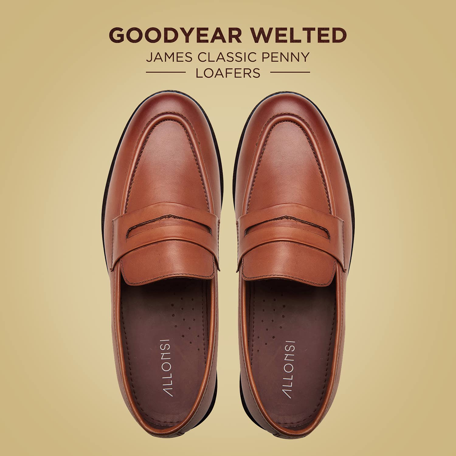 James Genuine Leather Men's Penny Loafers - Goodyear Welted Dress Shoes for Men | Handcrafted Luxury Slip-On Loafers with Leather Sole | Comfortable & Durable for Business, Office & Formal Occasions