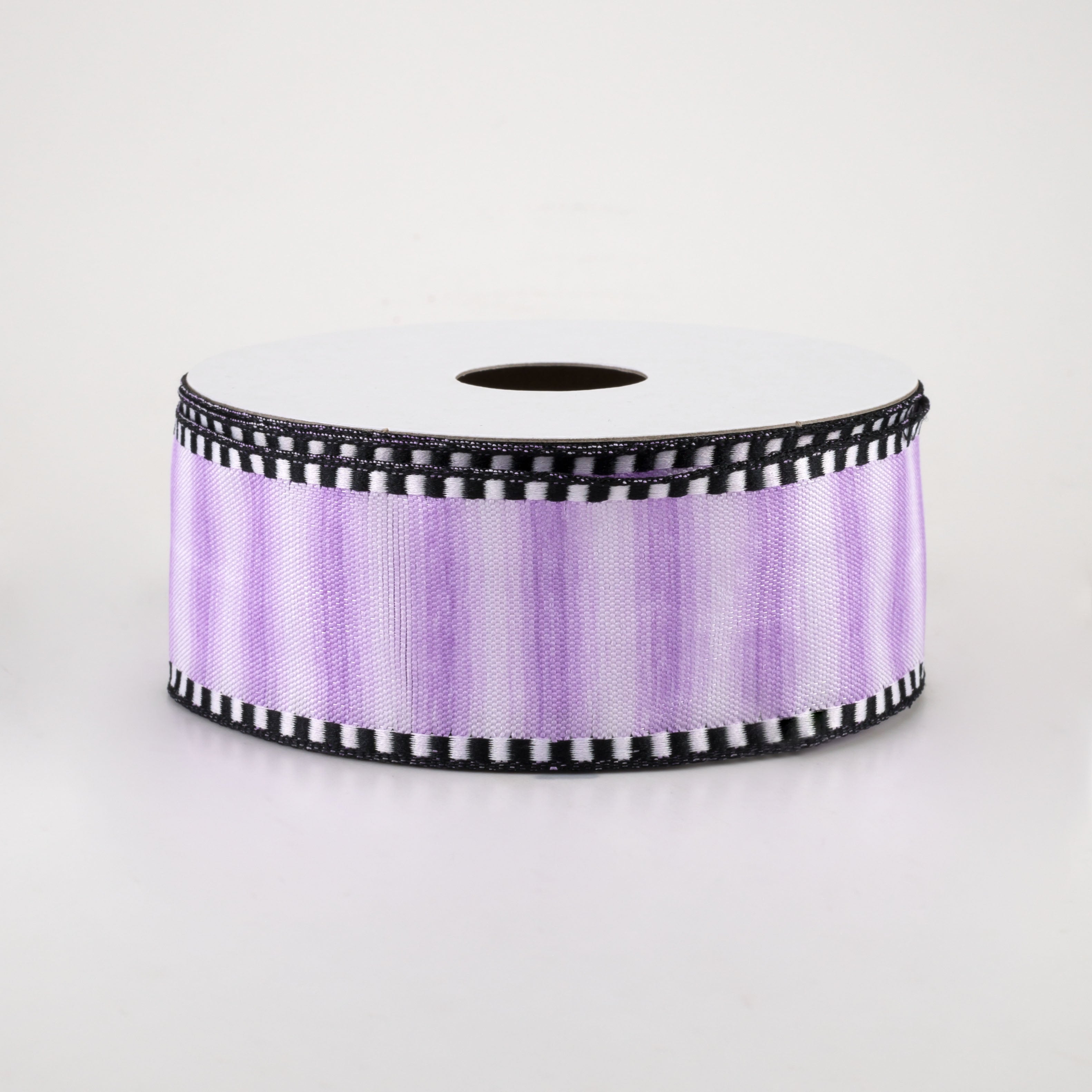 1.5 Inch Ombré Stripe Ribbon with Black & White Edge - Lavender Color (10 Yards) for Gift Wrapping, DIY Crafts, Hair Bows, and Party Decorations