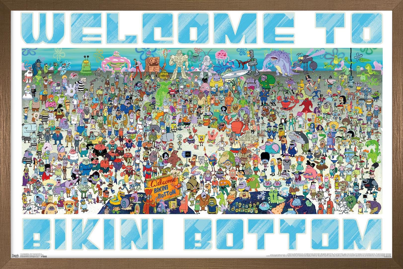 Nickelodeon SpongeBob SquarePants Every Character Wall Poster - 14.725 x 22.375 Inches Bronze Framed Art - Perfect for Kids' Room Decor, TV Show Fan Gifts & Cartoon Themed Bedrooms