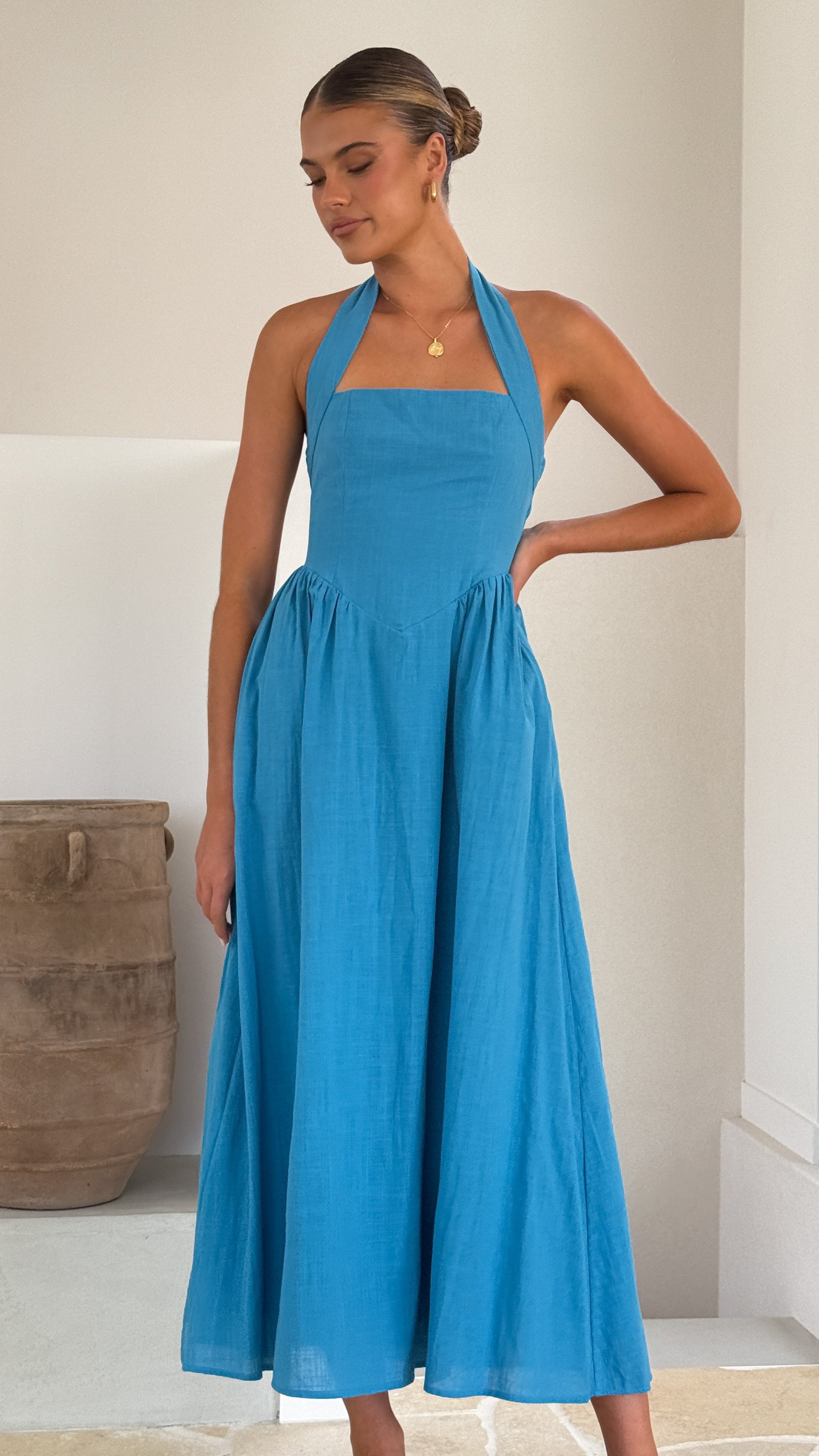 Caden Maxi Dress for Women - Elegant Cobalt Blue Long Flowy Summer Dress - Perfect for Beach, Vacation, and Casual Outings