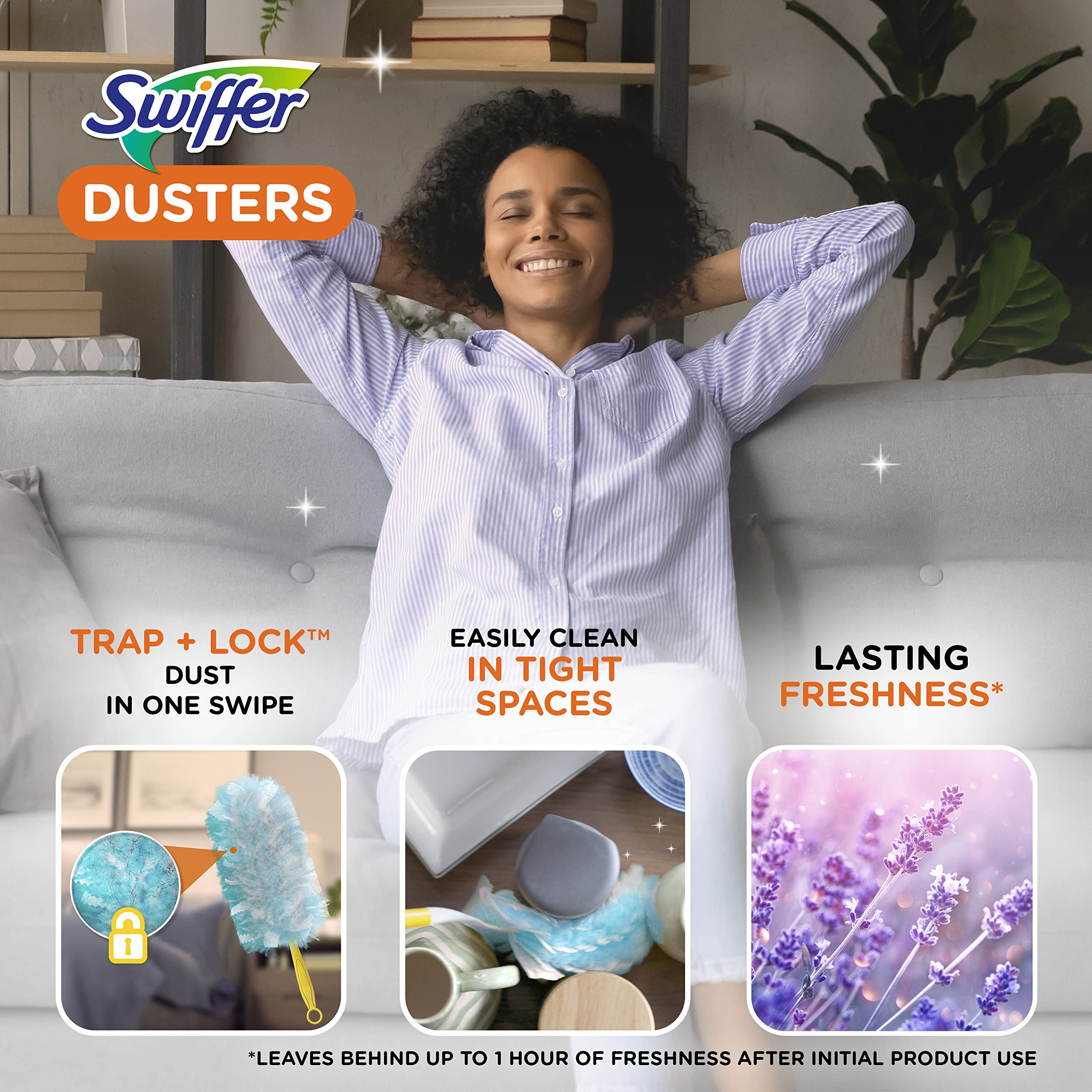Swiffer Dusters Refill - 18ct Feather & Microfiber Cleaning Pads for Furniture, Blinds, Ceiling Fans | Allergen-Reducing Disposable Dusting Alternative with Lavender Scent | Perfect for Home, Office & Pet Hair Removal