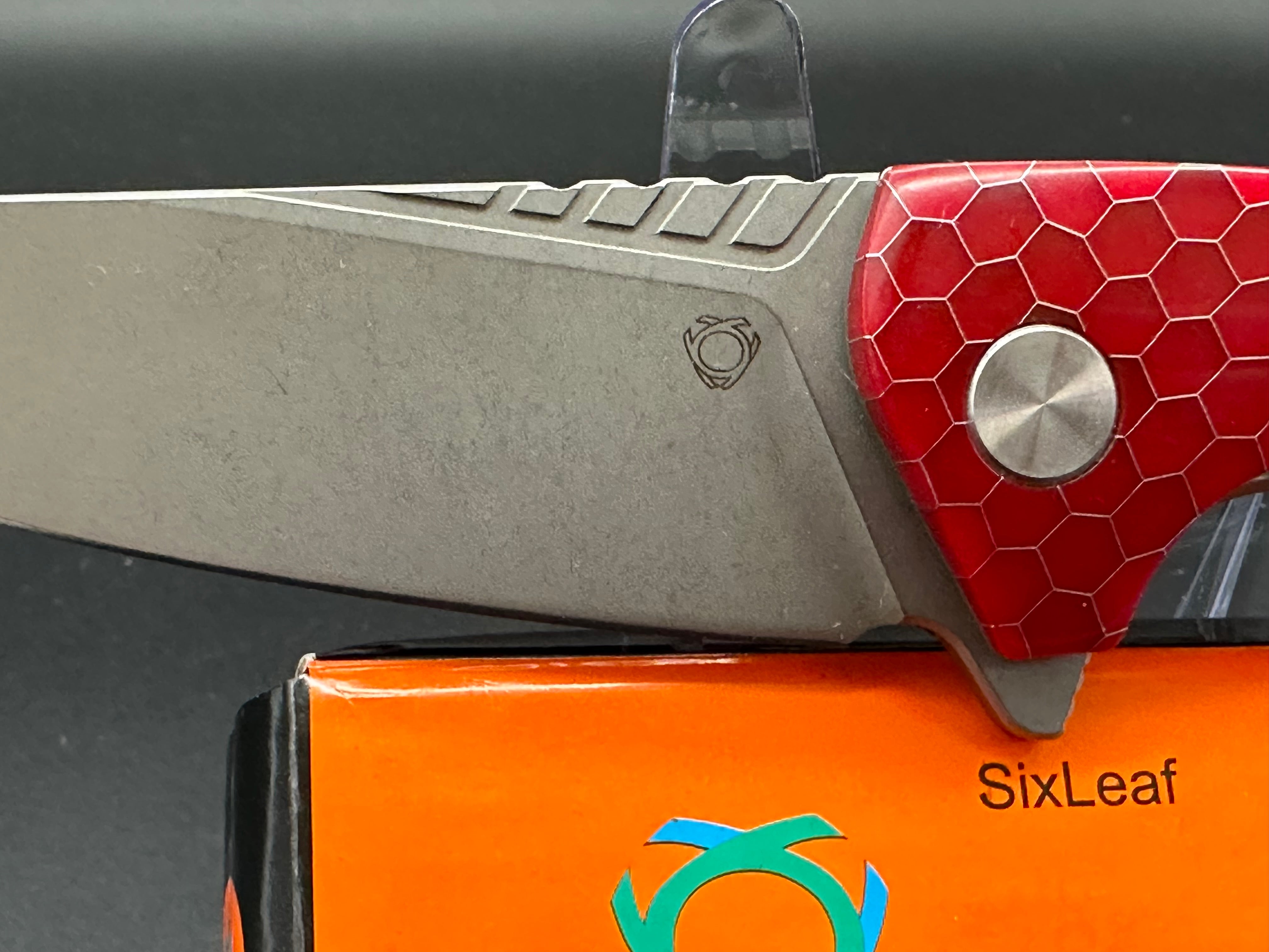 SixLeaf SL-08 Folding Knife with Red Resin Handle - D2 Steel Plain Edge Blade - EDC Pocket Knife for Camping, Hiking & Outdoor Survival