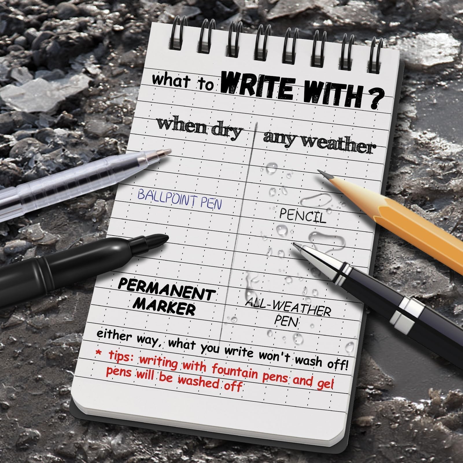 POPYOLA 4 Pack Waterproof Pocket Notebook - 3x5 All Weather Mini Spiral Notepad with 100 Squared Pages | Perfect for Outdoor Adventures, Police Work, Home Office & School Use