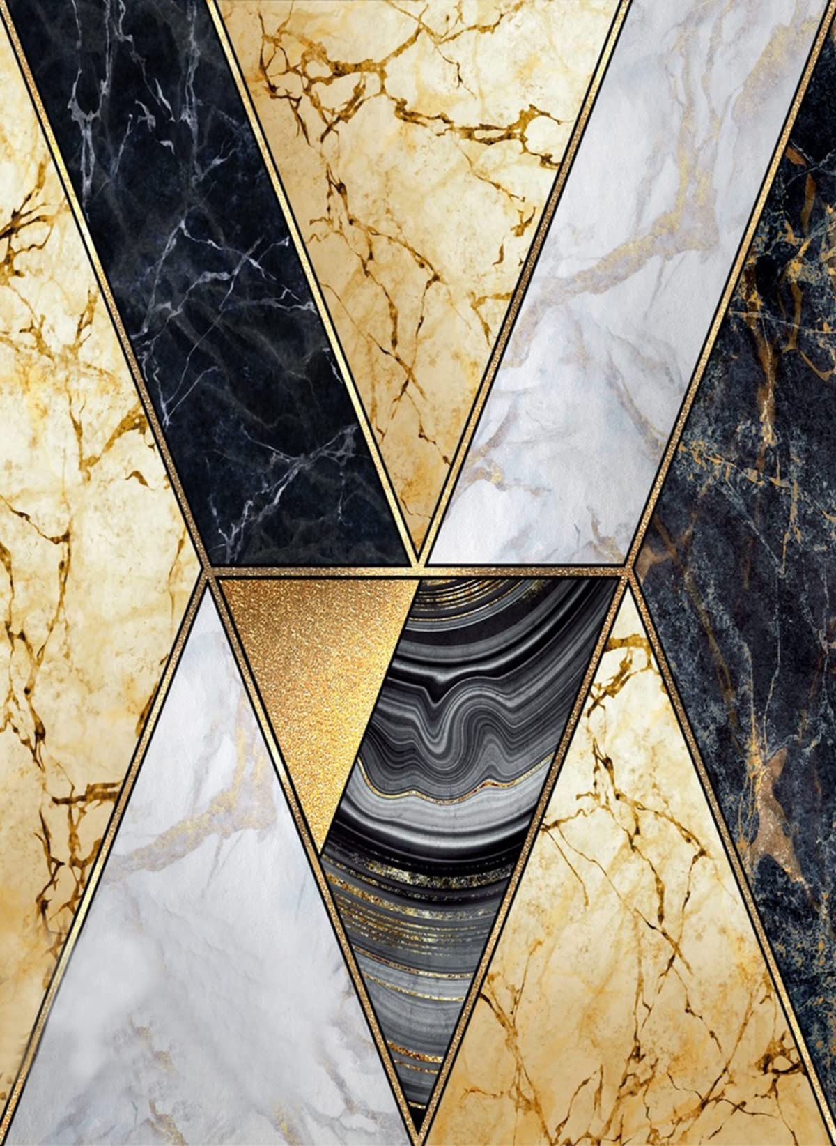 Black Gold Marble Geometric Pattern Modern Area Rug 6x8 ft - Abstract Contemporary Washable Soft Carpet for Living Room, Dining Room, Bedroom & Home Office - Aesthetic Retro Floor Covering Mat for Stylish Interior Decor