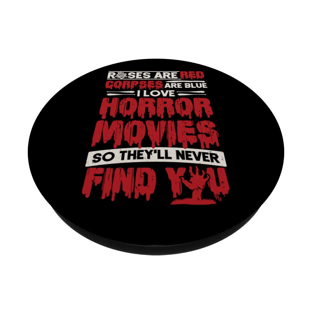 Scary Horror Movie PopSockets Adhesive PopGrip - I Love Horror Films Phone Grip for Horror Fans - Perfect for Halloween, Movie Nights & Scary Theme Parties