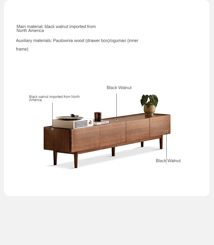 Modern Black Walnut Solid Wood TV Stand - Minimalist Entertainment Center for Living Room, Home Theater & Media Storage