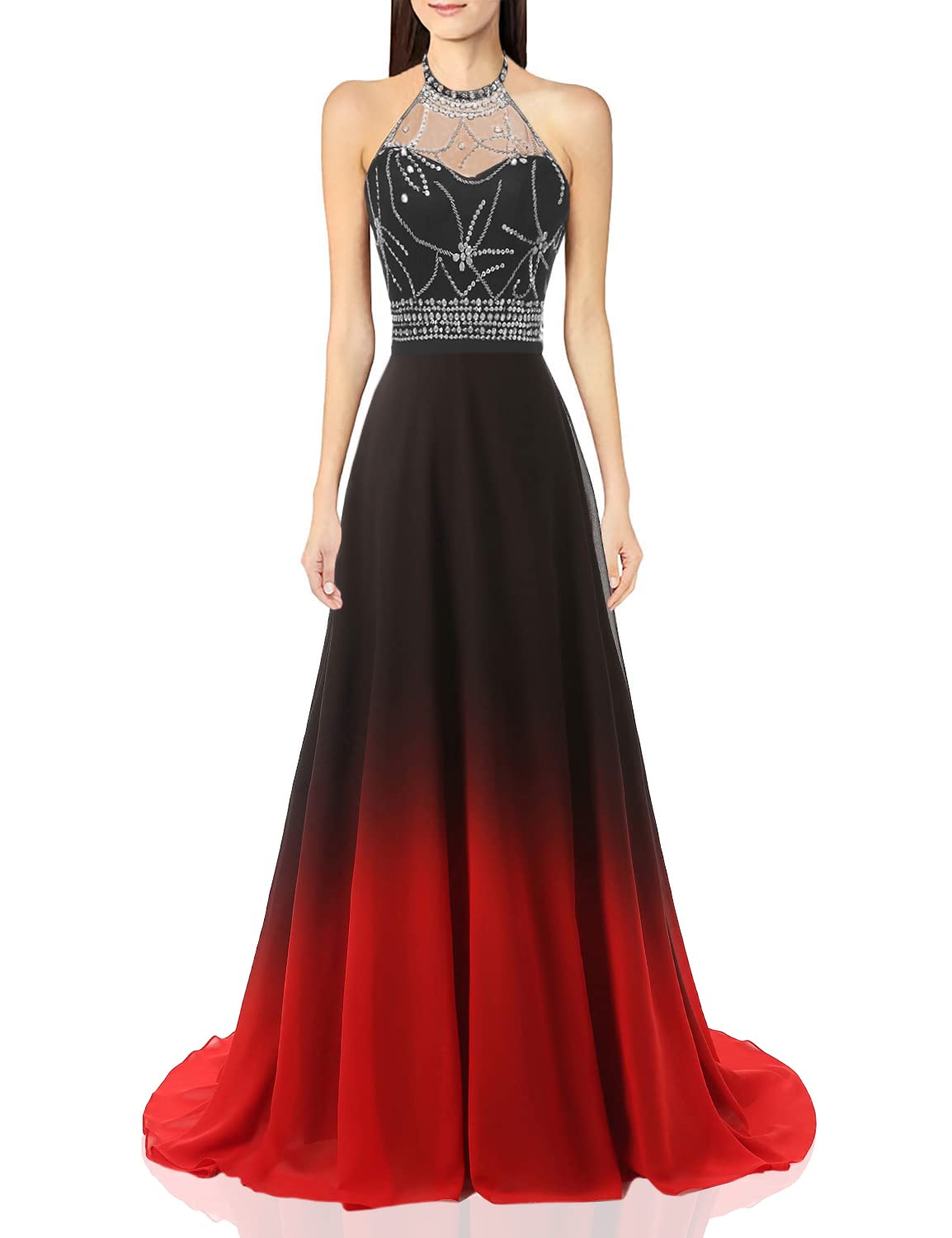 Elegant Beaded Ombre Long Prom Dresses for Women - Gradient Formal Evening Gowns for Wedding, Party & Special Occasions | Perfect for Homecoming, Quinceañera & Black Tie Events