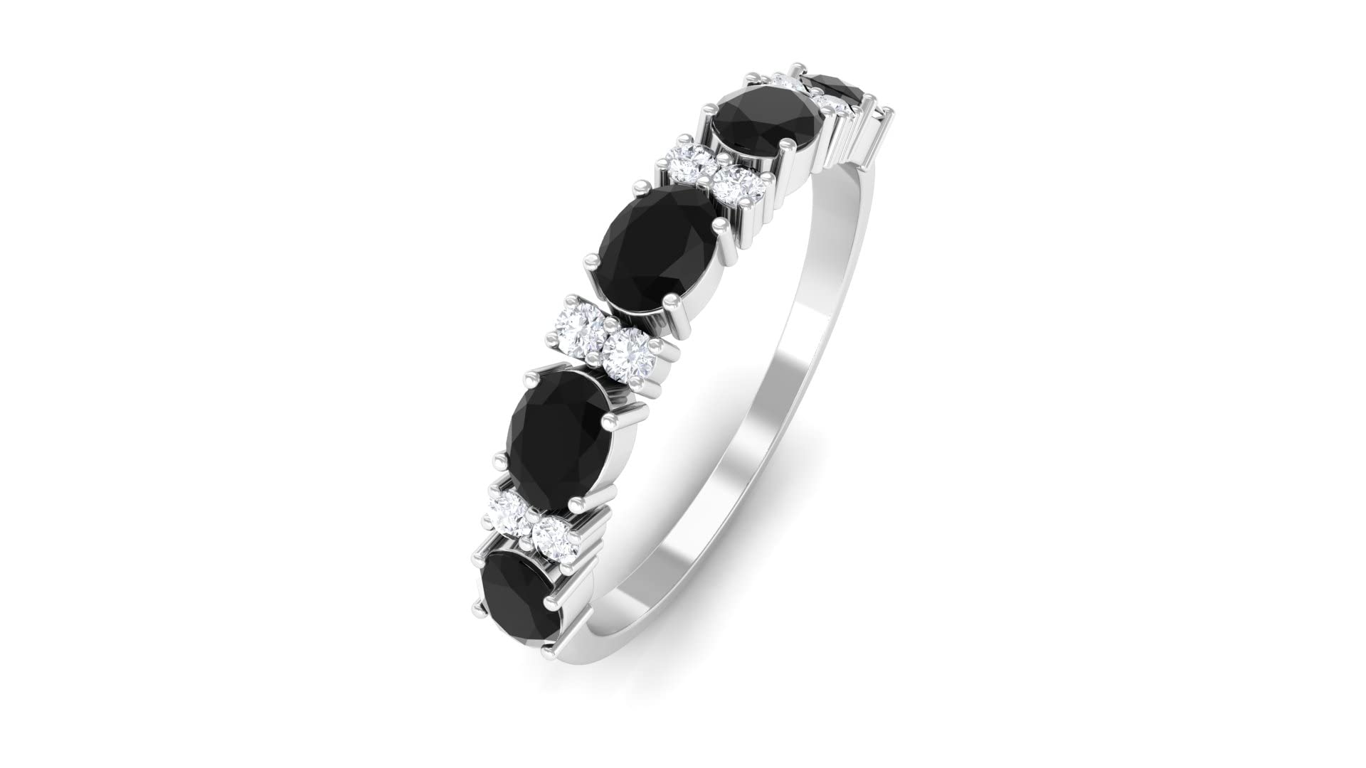 3/4 CT Black Spinel and Diamond Ring for Women - 14K Solid Gold Half Eternity Band - Elegant Black Spinel Semi Eternity Ring - Perfect for Weddings, Anniversaries & Special Occasions