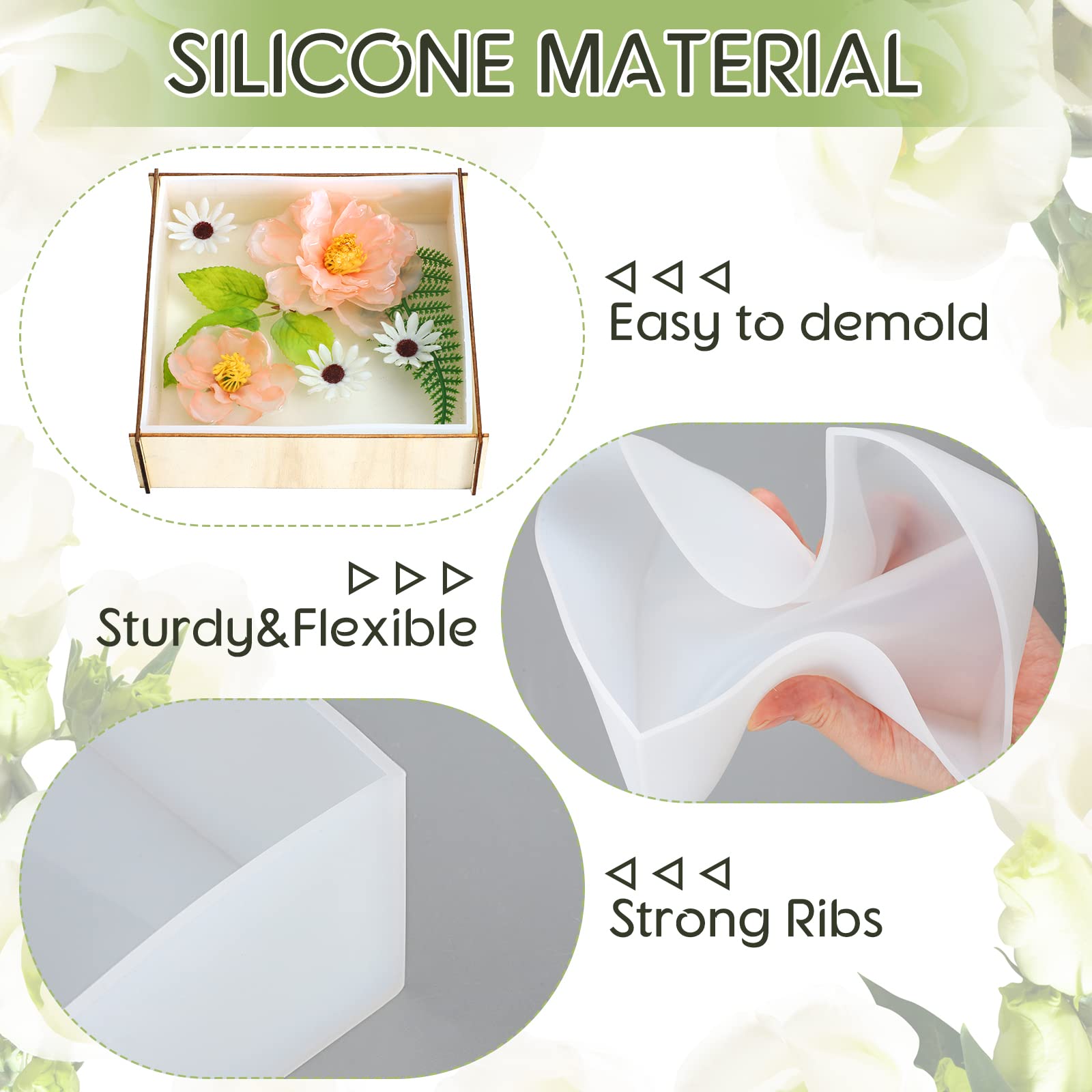3 Pcs Large Hexagon and Round Silicone Molds for Resin Art - Deep Square Epoxy Molds for Flower Preservation, DIY Crafts, Jewelry Making - Perfect for Home Decor, Wedding Favors, and Gift Making