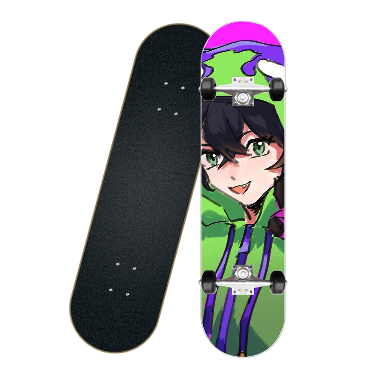 Professional Anime SK8 The Infinity Series Complete Skateboard - 7 Layer Maple Deck, 31 Inch Mini Longboard with Miya Pattern - Perfect for Commuting, Tricks & Street Skating