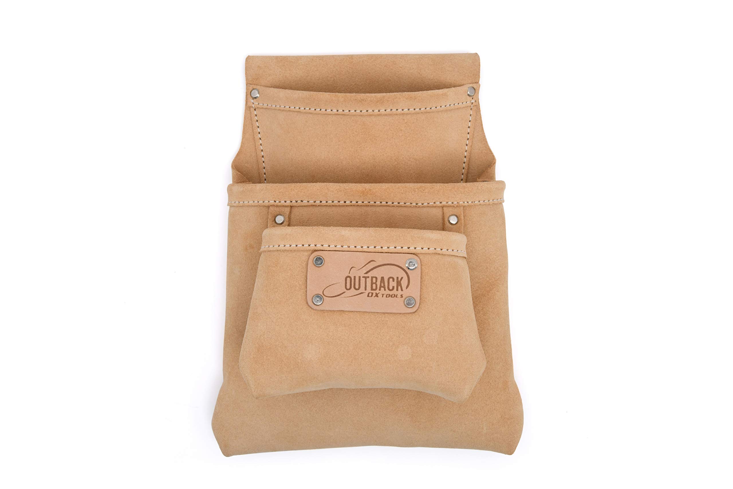 OX Tools Suede Leather 3-Pocket Fastener Pouch - Durable Leather Tool Organizer for Construction Workers - Carpenter Nail Bag Compatible with Tool Belts - Perfect for Job Sites, Home Renovations & DIY Projects - OX-T263203