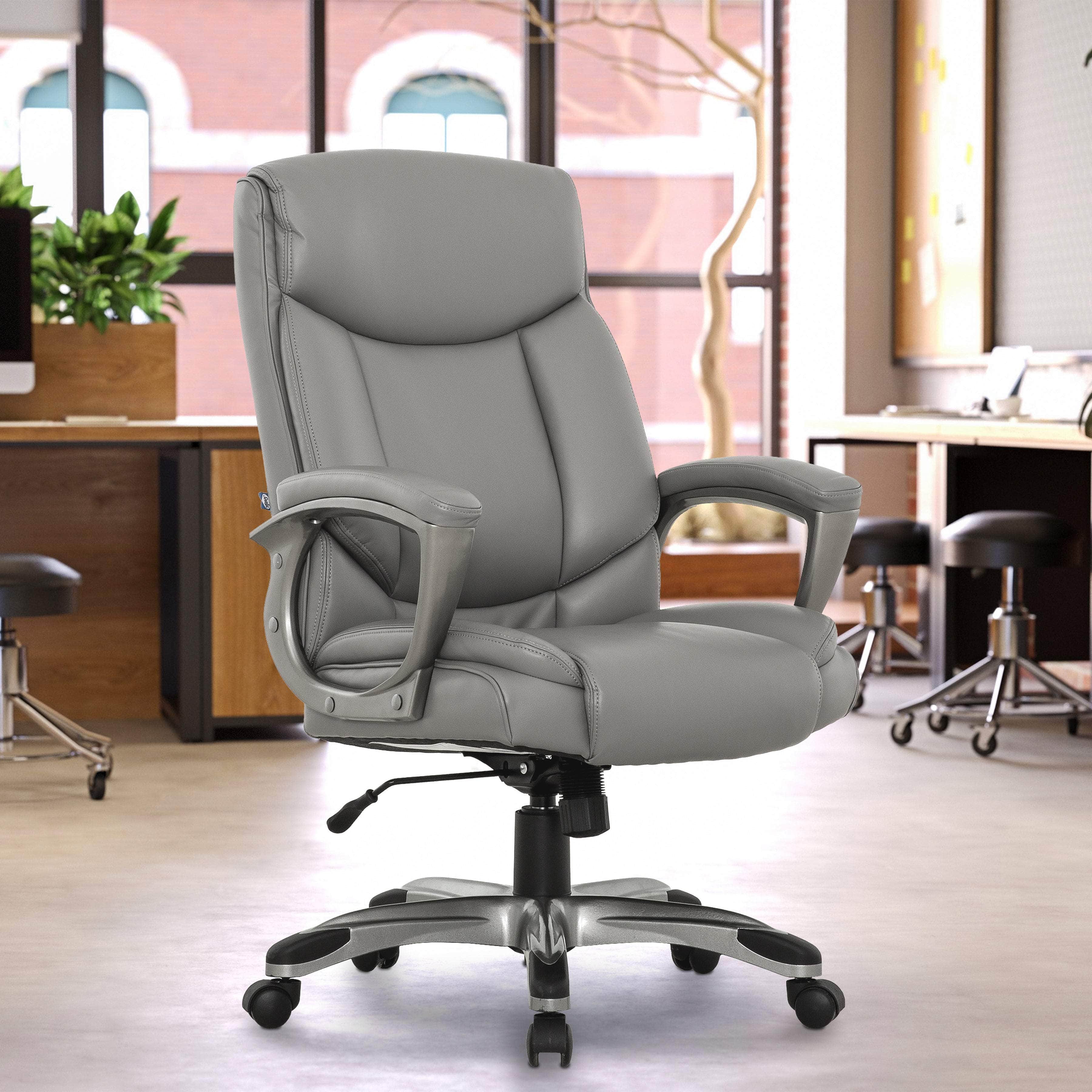 Sealy Kent Grey Faux Leather Swivel Office Chair - Ergonomic Executive Desk Chair with Adjustable Height for Home Office, Gaming & Workspace