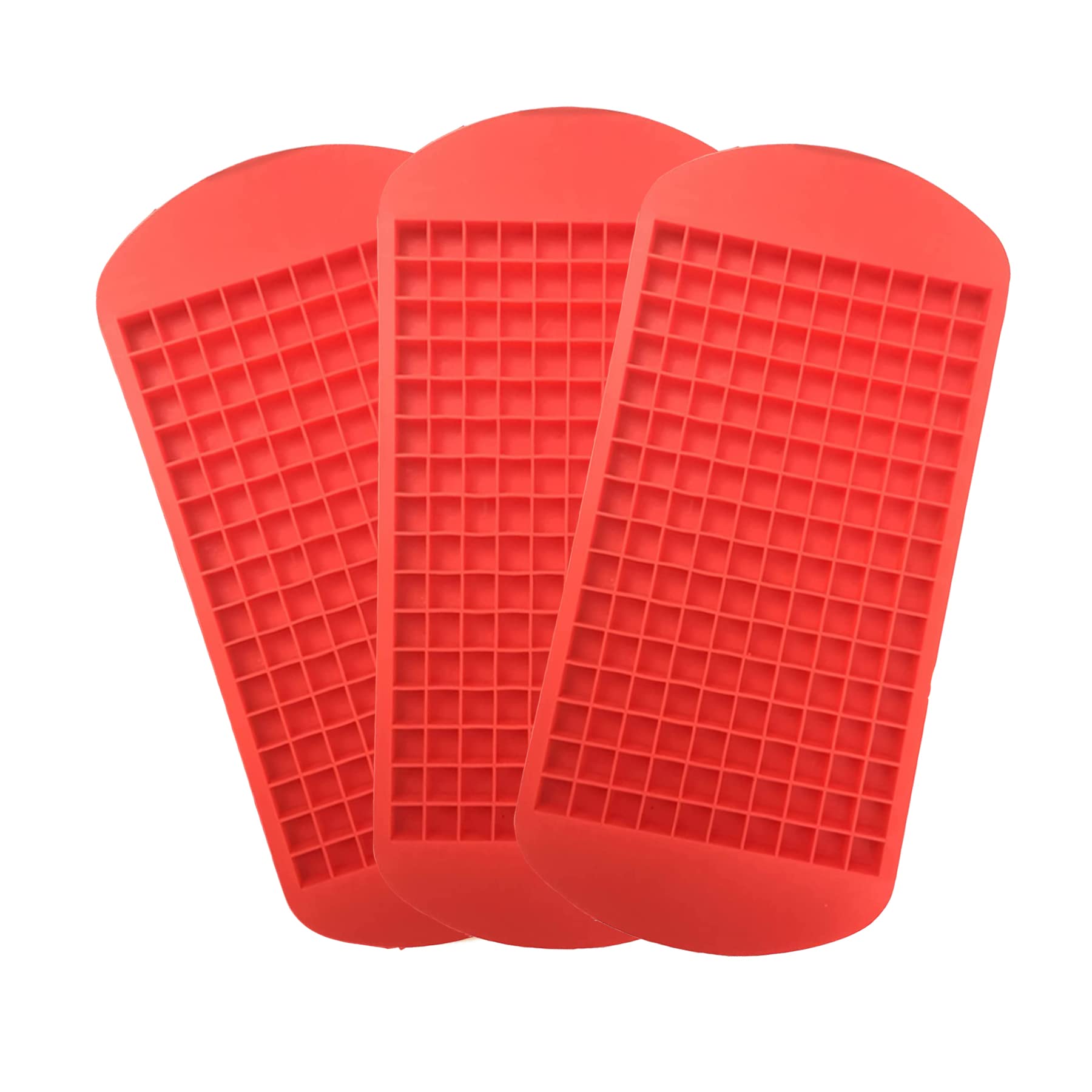 3Pcs Silicone Mini Ice Cube Trays - 160 Grids Square Ice Molds for Freezer, Baby Food, Whiskey & Cocktails | Perfect for Parties, Home Bars & Beverage Chilling (Red)
