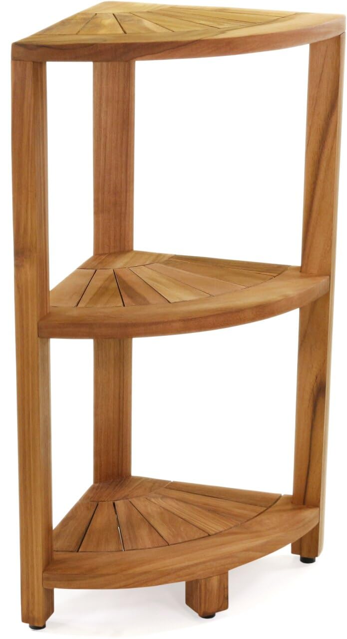 AquaTeak Kai™ Petite Teak Corner Shower Storage Stand - Waterproof Bathroom Organizer for Shampoo, Soap & Toiletries - Perfect for Small Spaces & Apartment Showers