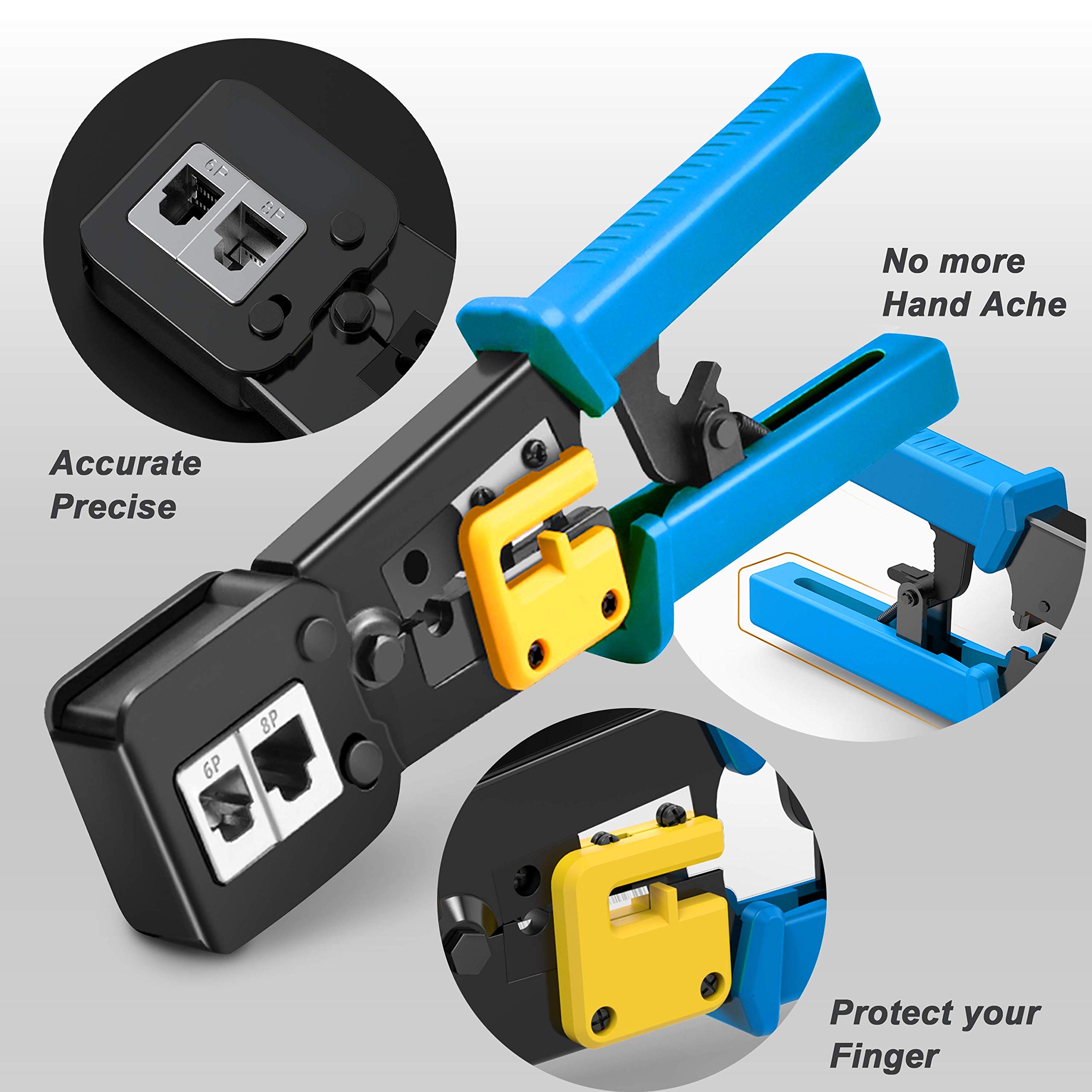 Professional RJ45 Crimping Tool with Passthrough - Yangoutool RJ12/RJ45 Crimper for Regular & End-Pass-Through Connectors - Perfect for Network Cabling & Ethernet Installations