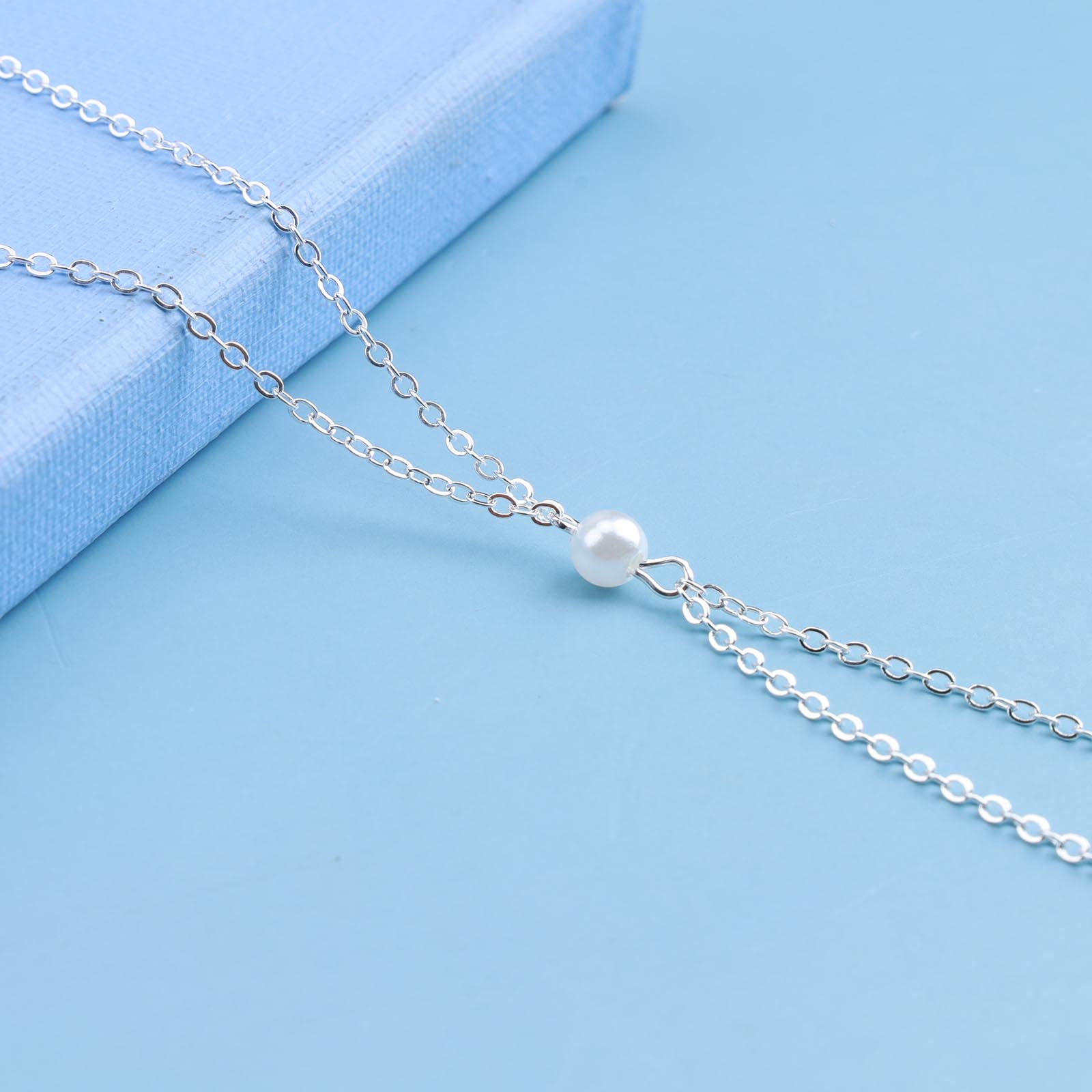 Boho Pearl Back Chain Necklace - Silver Layered Body Jewelry for Women | Bridal, Beach, Summer Fashion Accessory | Elegant Pearl Drop Necklace for Weddings, Parties & Vacations