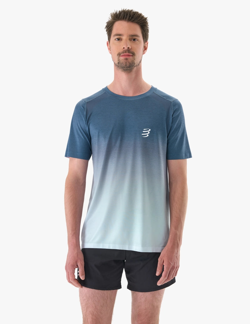 Compressport Men's Performance Short Sleeve T-Shirt - Moisture Wicking, Breathable Running Shirt for Men (Poseidon/Ice Flow) | Ideal for Marathon, Gym Workouts & Outdoor Activities