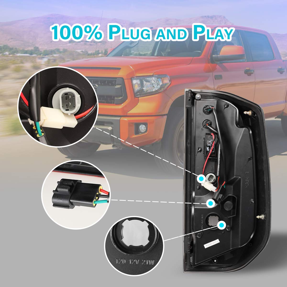 ROXX LED Tail Lights Assembly for 2014-2020 Toyota Tundra - Smoked LED Turn Signal, DRL & Brake Lights - Replacement Kit for Pickup Truck (Driver & Passenger Side) - Perfect for Night Driving & Enhanced Safety