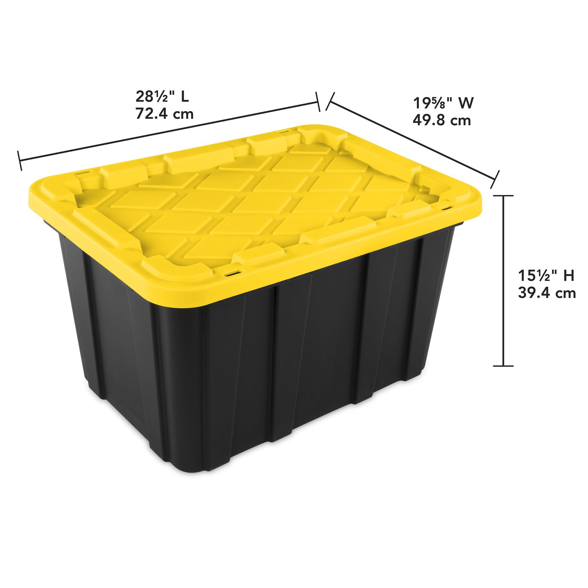 Sterilite 6-Pack Heavy Duty Stackable Storage Bins with Lids - 27 Gallon Black & Yellow Plastic Totes for Home Organization, Garage, and Office Storage